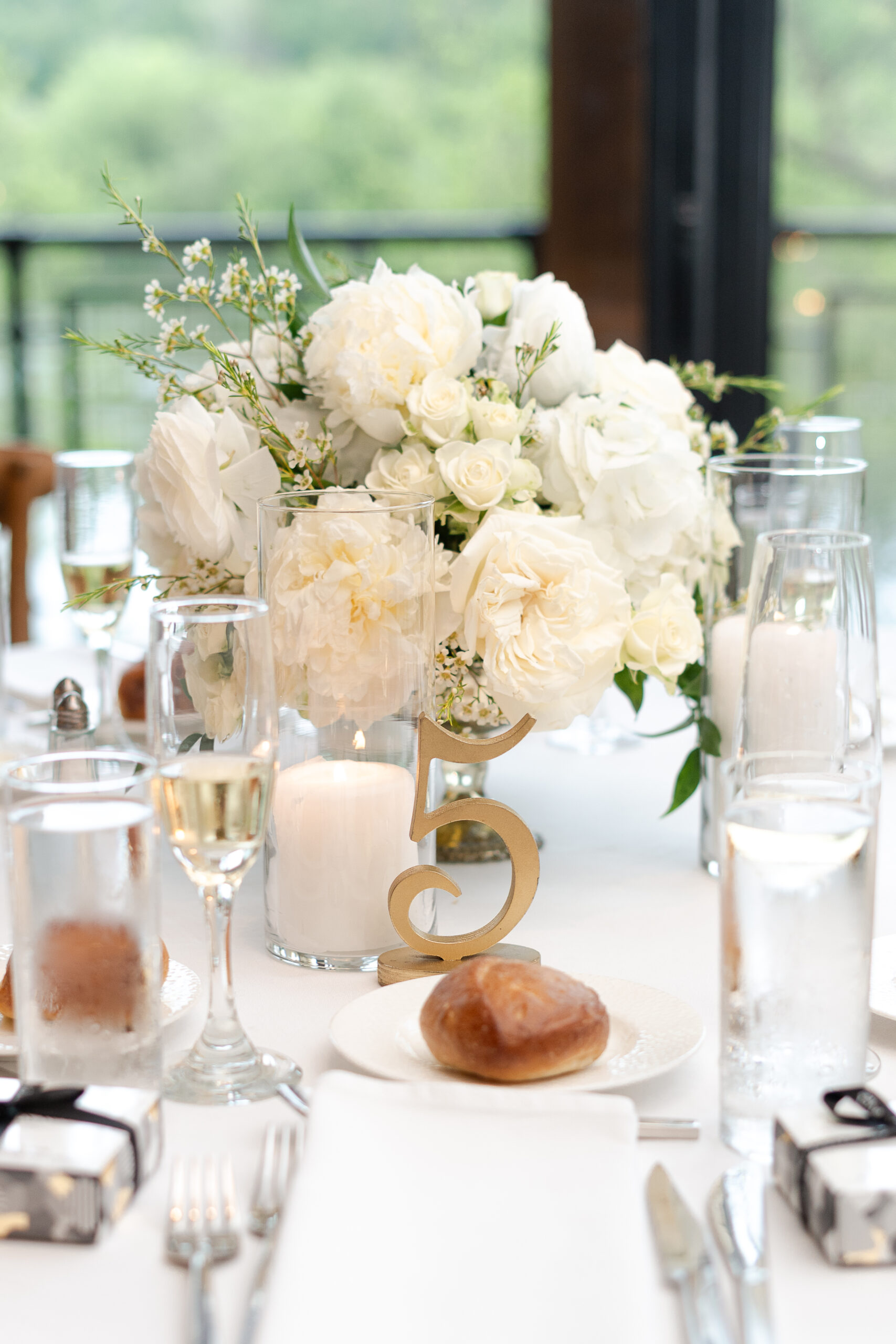 Table settings at River House at Odette’s wedding reception