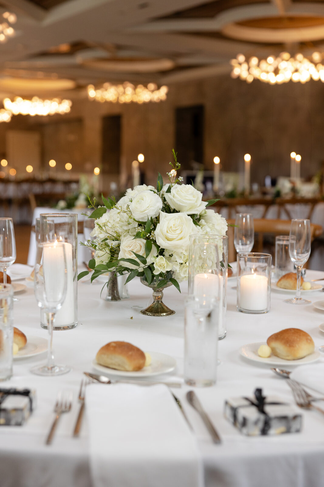 Table settings at River House at Odette’s wedding reception
