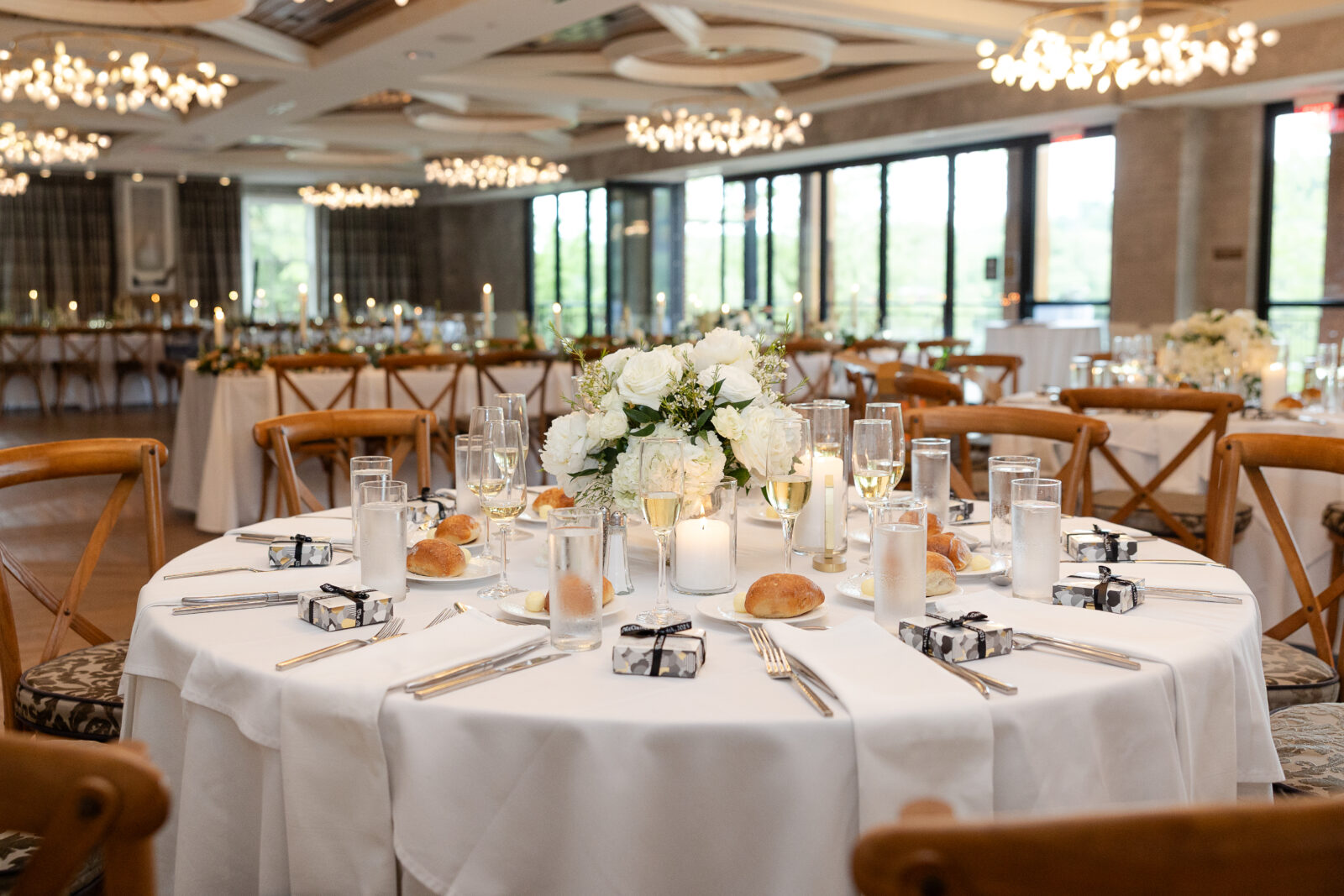 Table settings at River House at Odette’s wedding reception