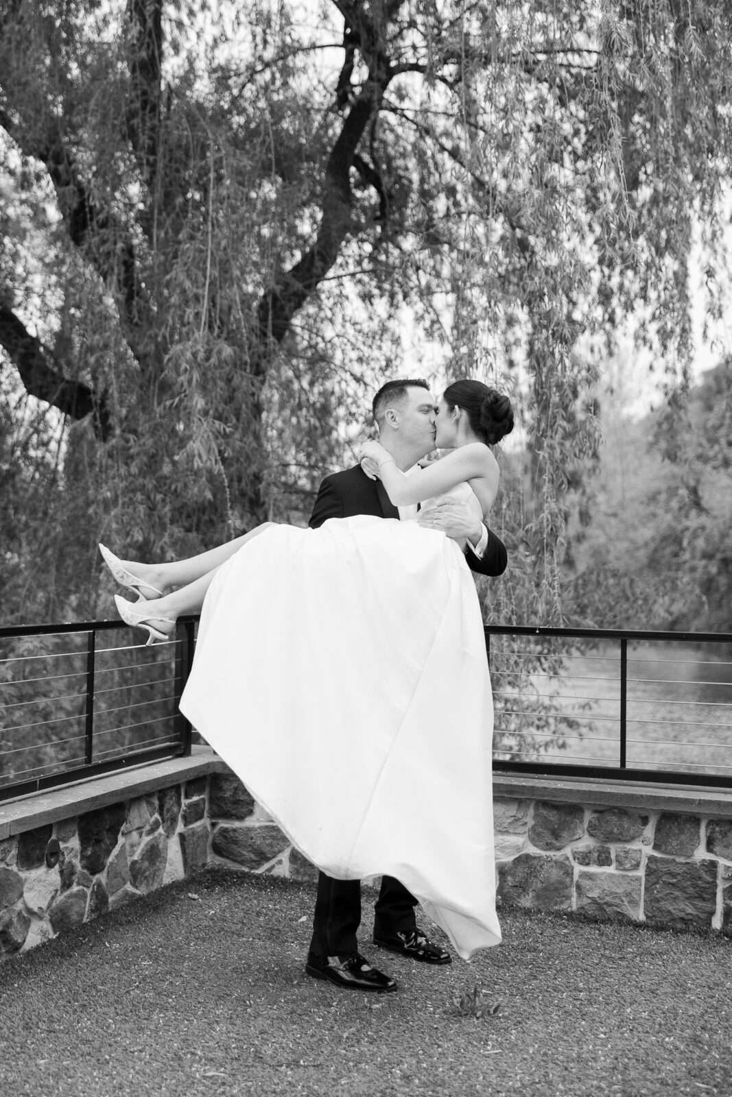 Sunset portraits at River House at Odette’s Pennsylvania wedding venue