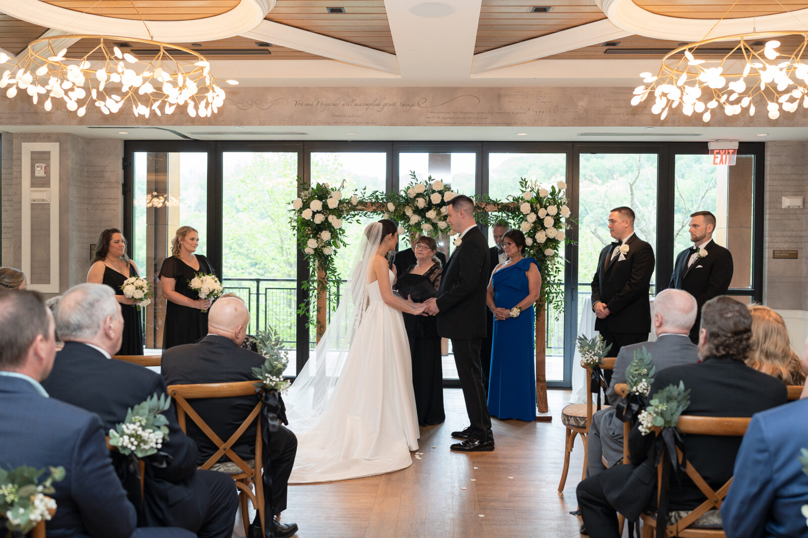 Bride and Groom at indoor wedding ceremony in River House