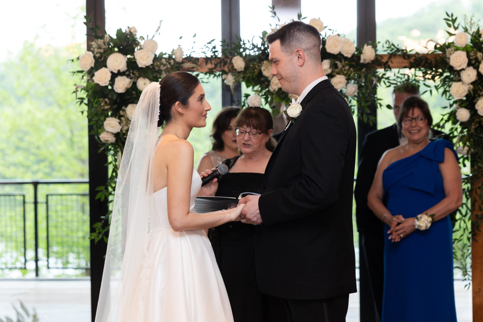 Bride and Groom at indoor wedding ceremony in River House