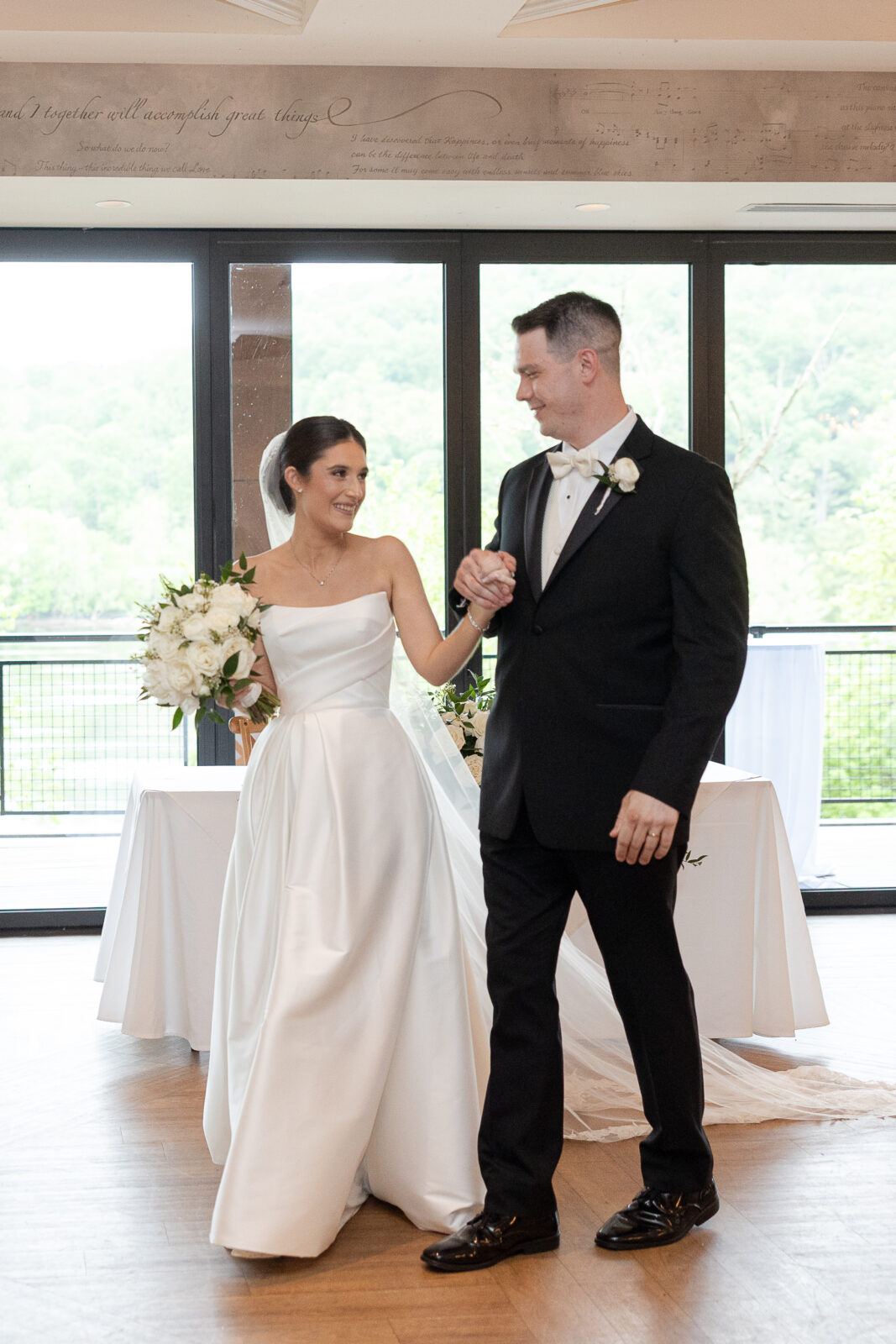 Bride and groom reception first dance at River House New Hope PA