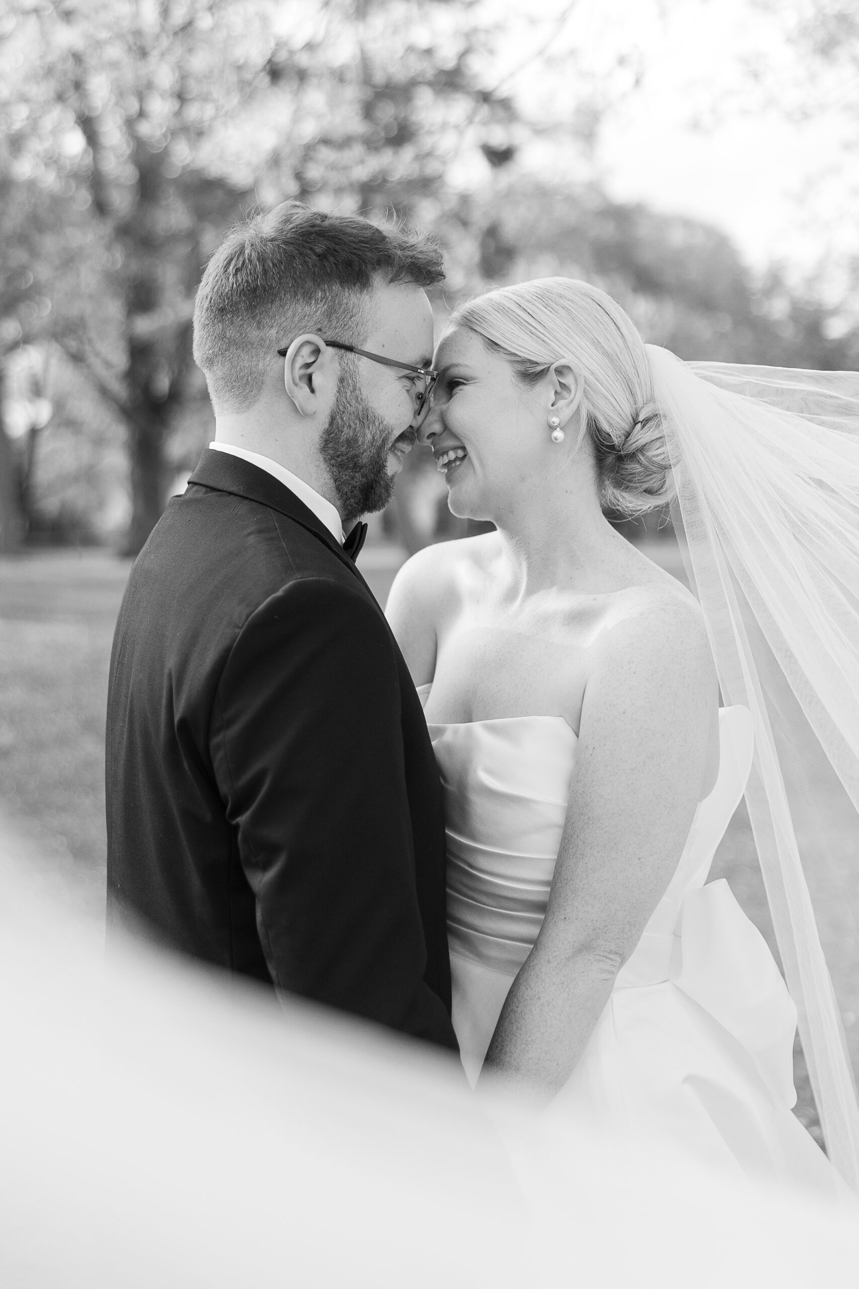 Bride and groom spring cherry blossoms wedding portraits at VIP Country Club Wedding