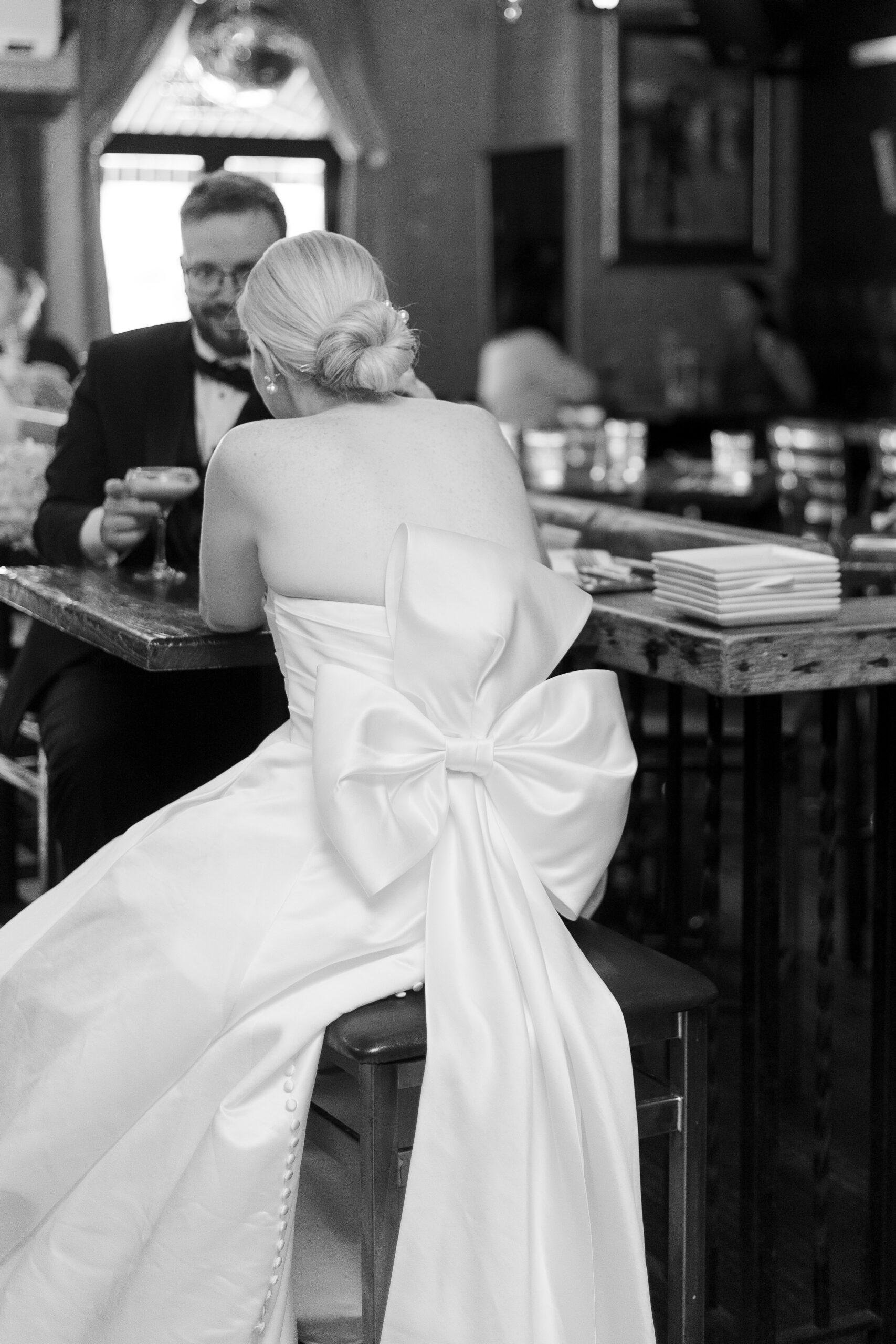 Bride and groom at local bar in Yonkers