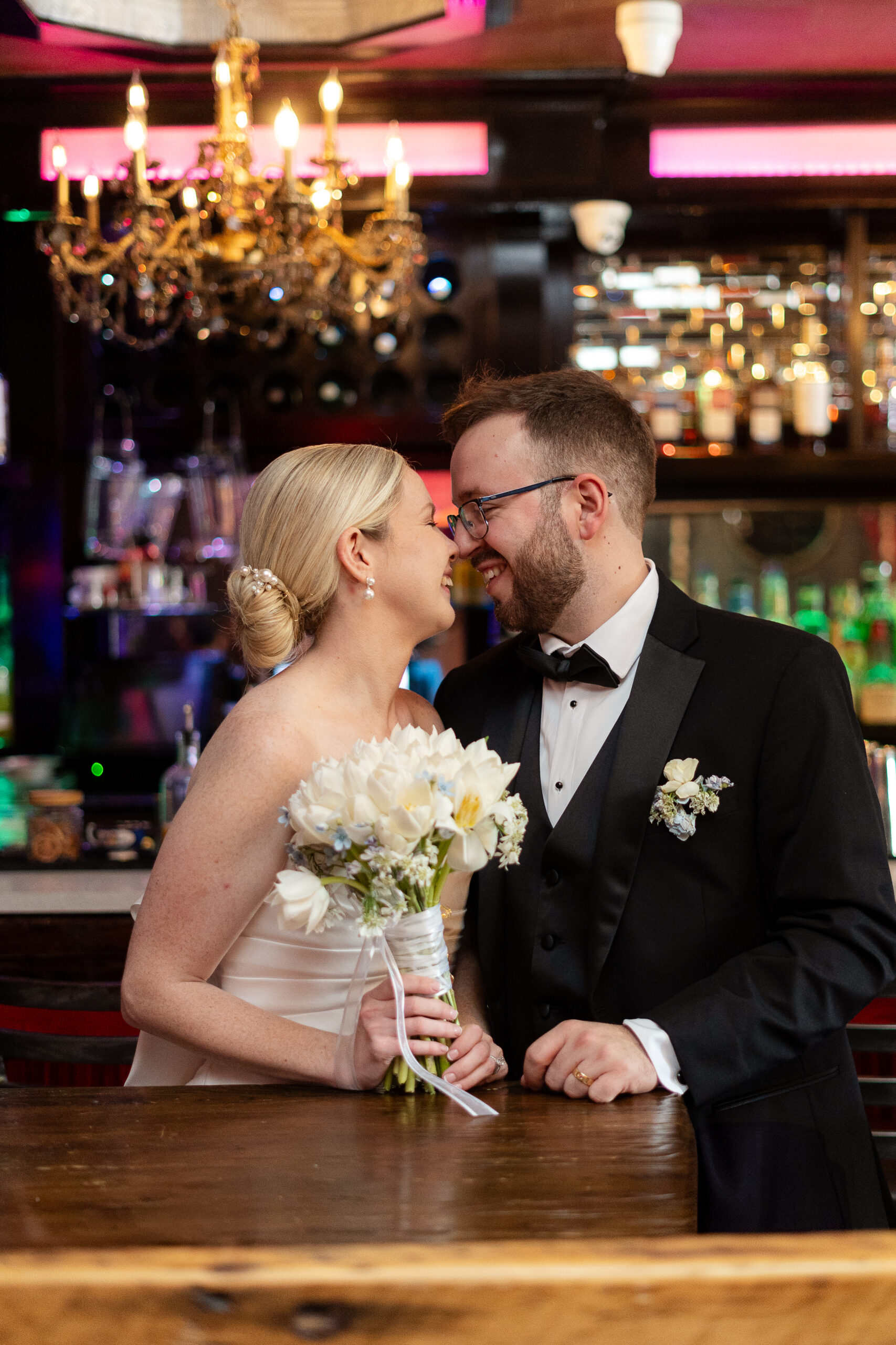 Bride and groom at local bar in Yonkers