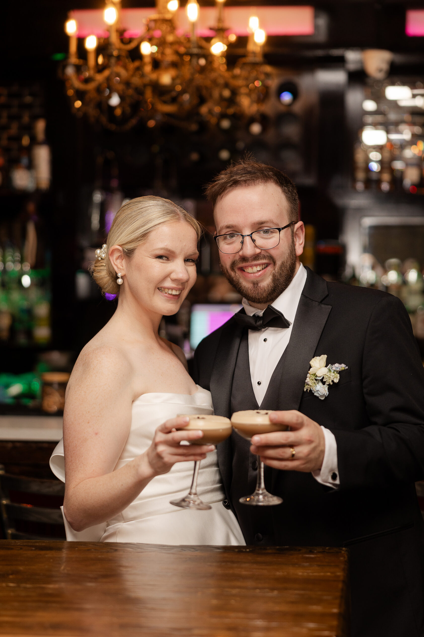Bride and groom at local bar in Yonkers
