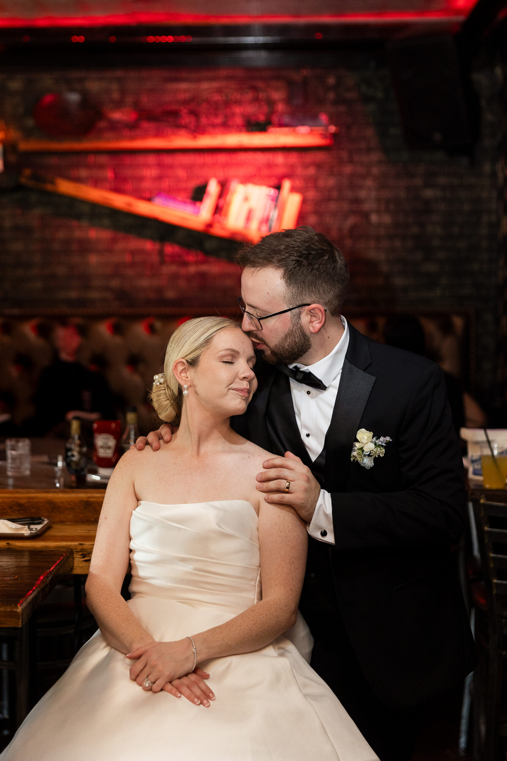 Bride and groom at local bar in Yonkers