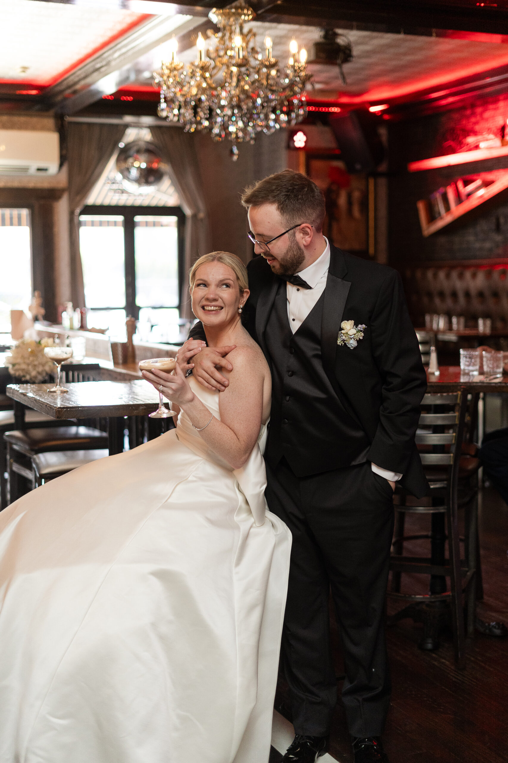Bride and groom at local bar in Yonkers