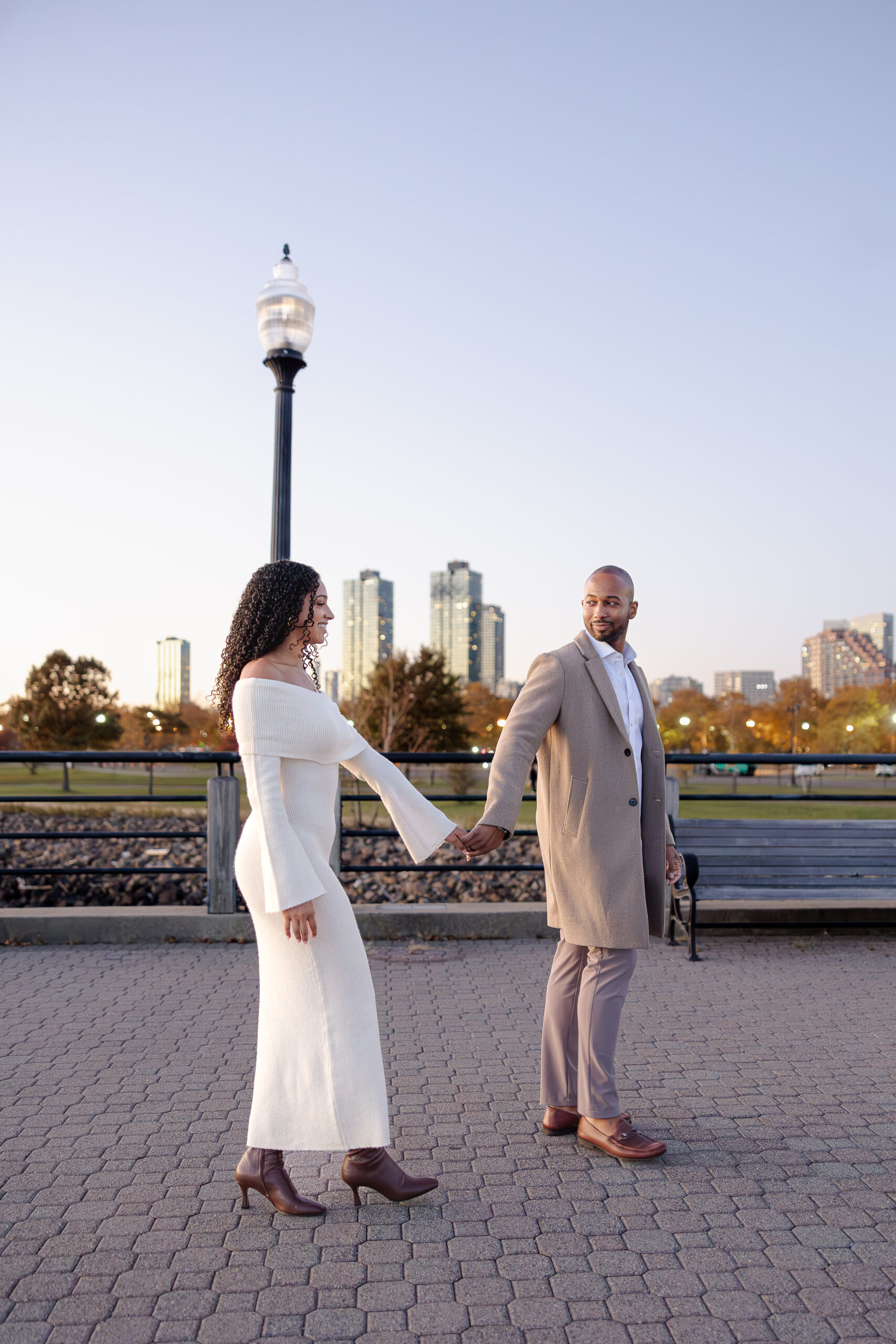 Golden hour engagement photos at Liberty State Park in Jersey City
