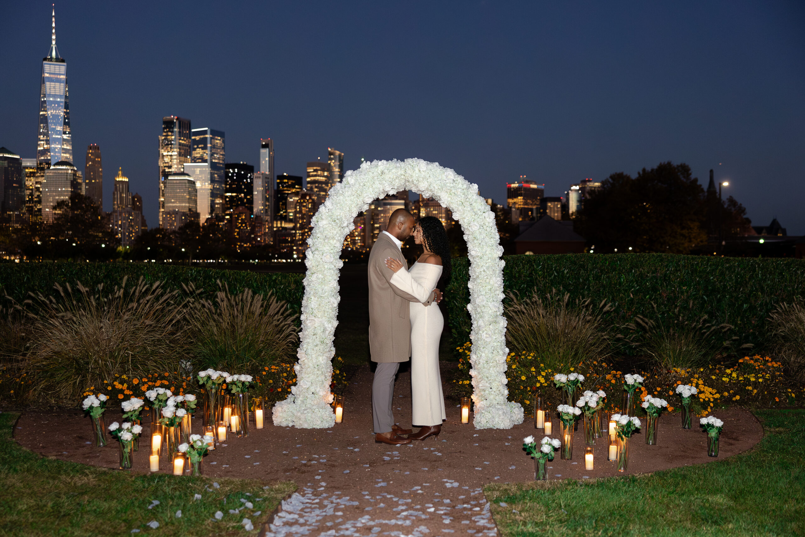 Luxury surprise proposal and engagement photography in Jersey City and Liberty State Park
