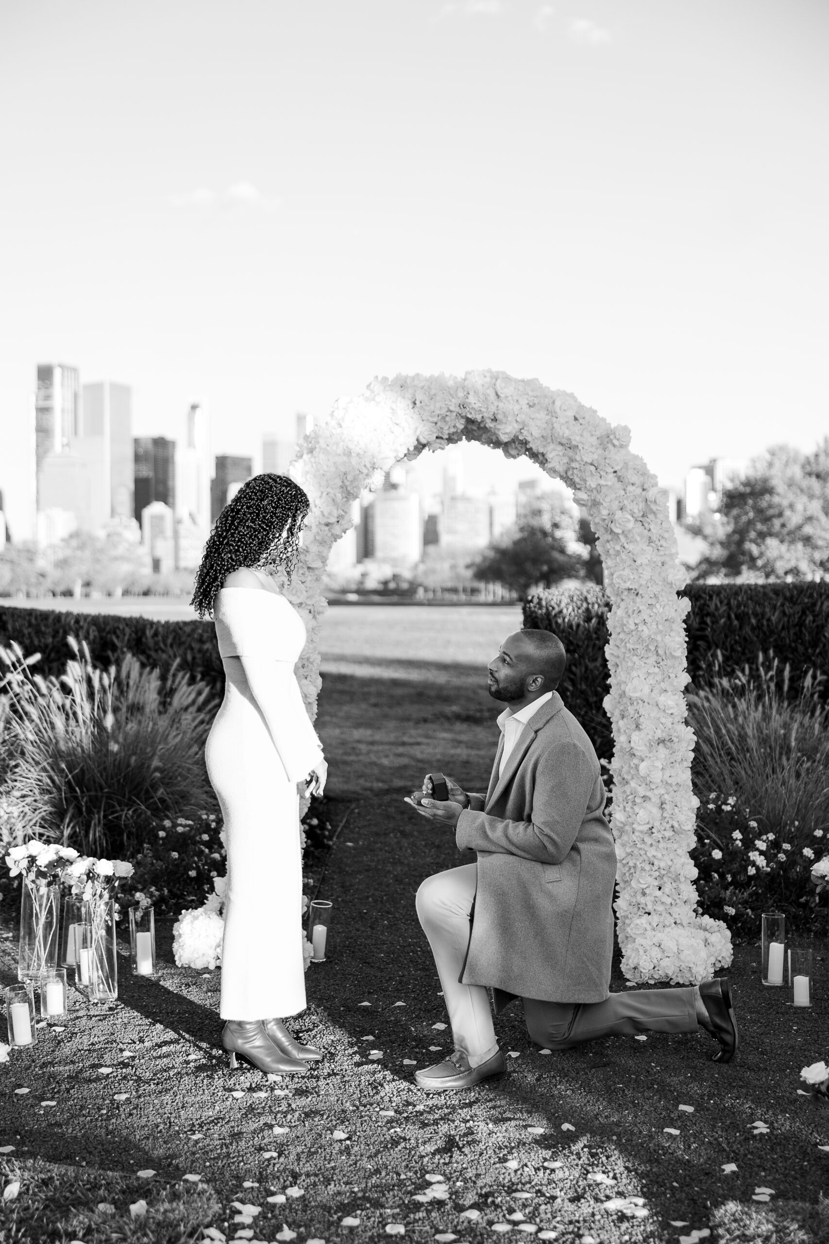 Jersey City proposal photographer capturing the moment he gets on one knee at Maddy Rose Restaurant