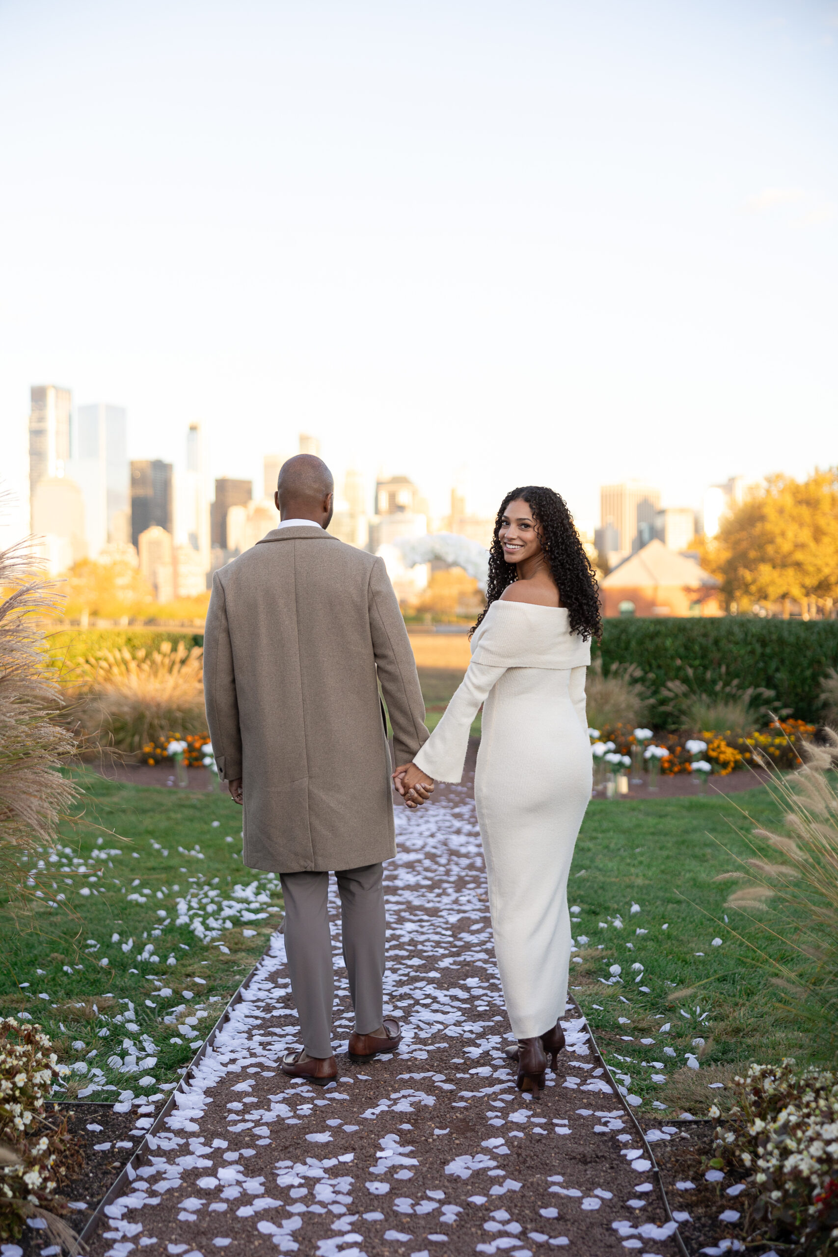 Newly engaged couple celebrating at Maddy Rose Restaurant in Jersey City