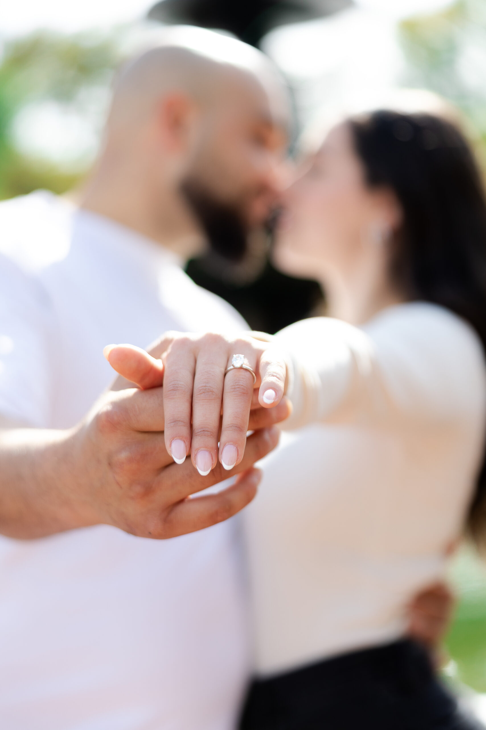 NYC engagement ring details in Central Park