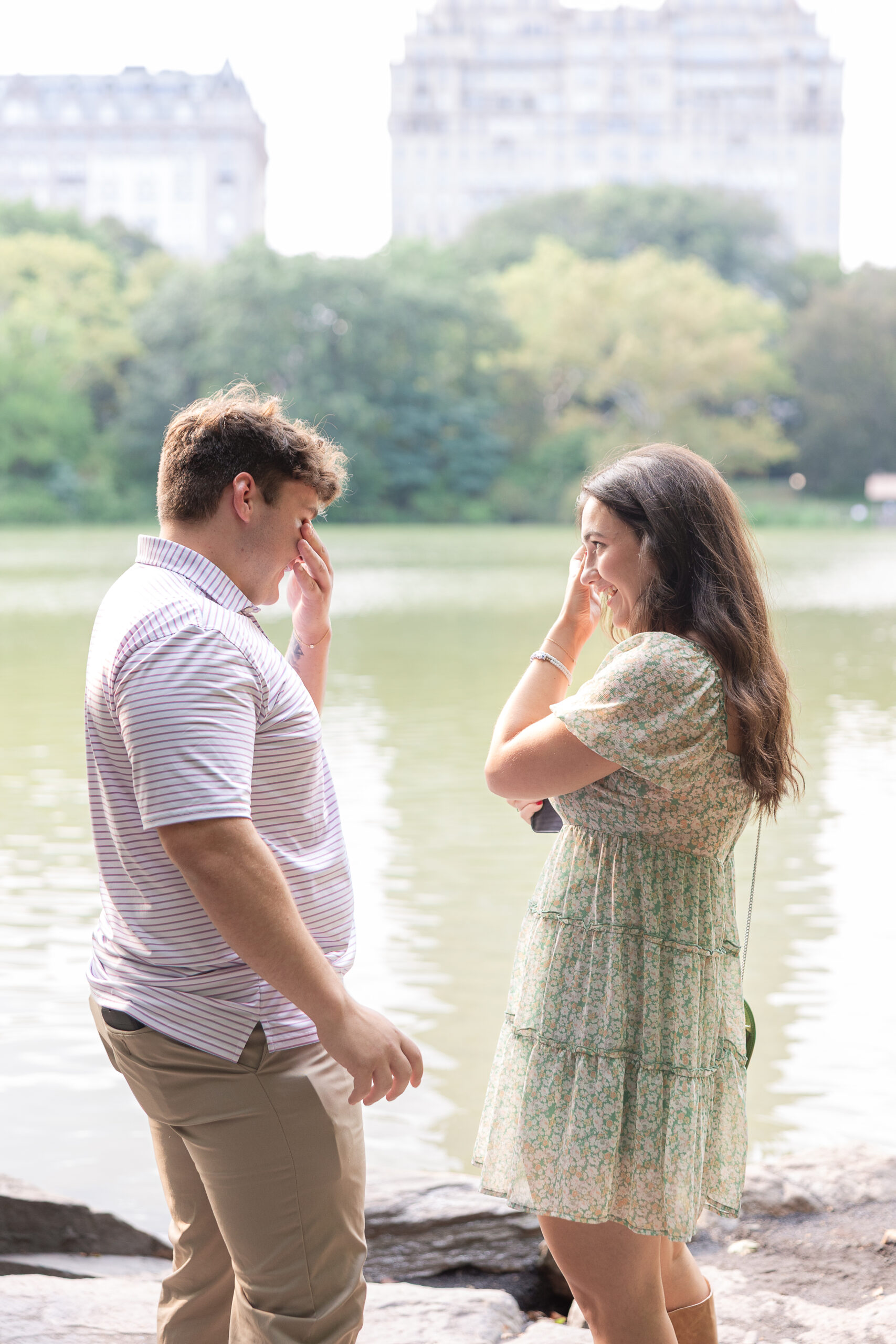 Emotional Couple at Central Park After Surprise Proposal