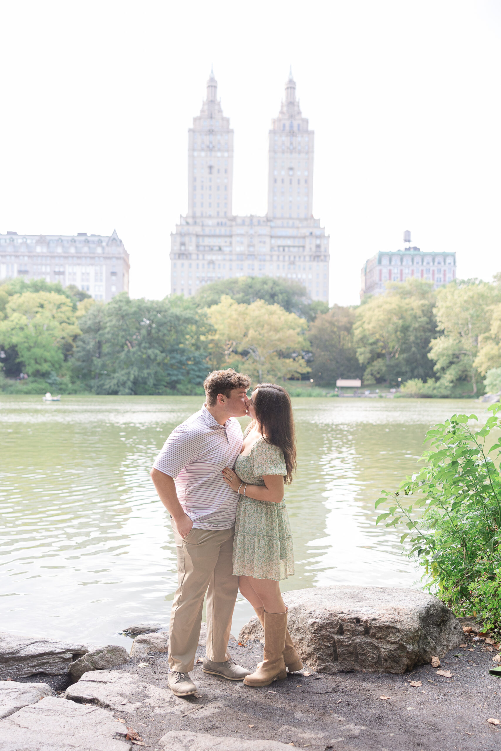 Romantic Central Park just-engaged photos of couple