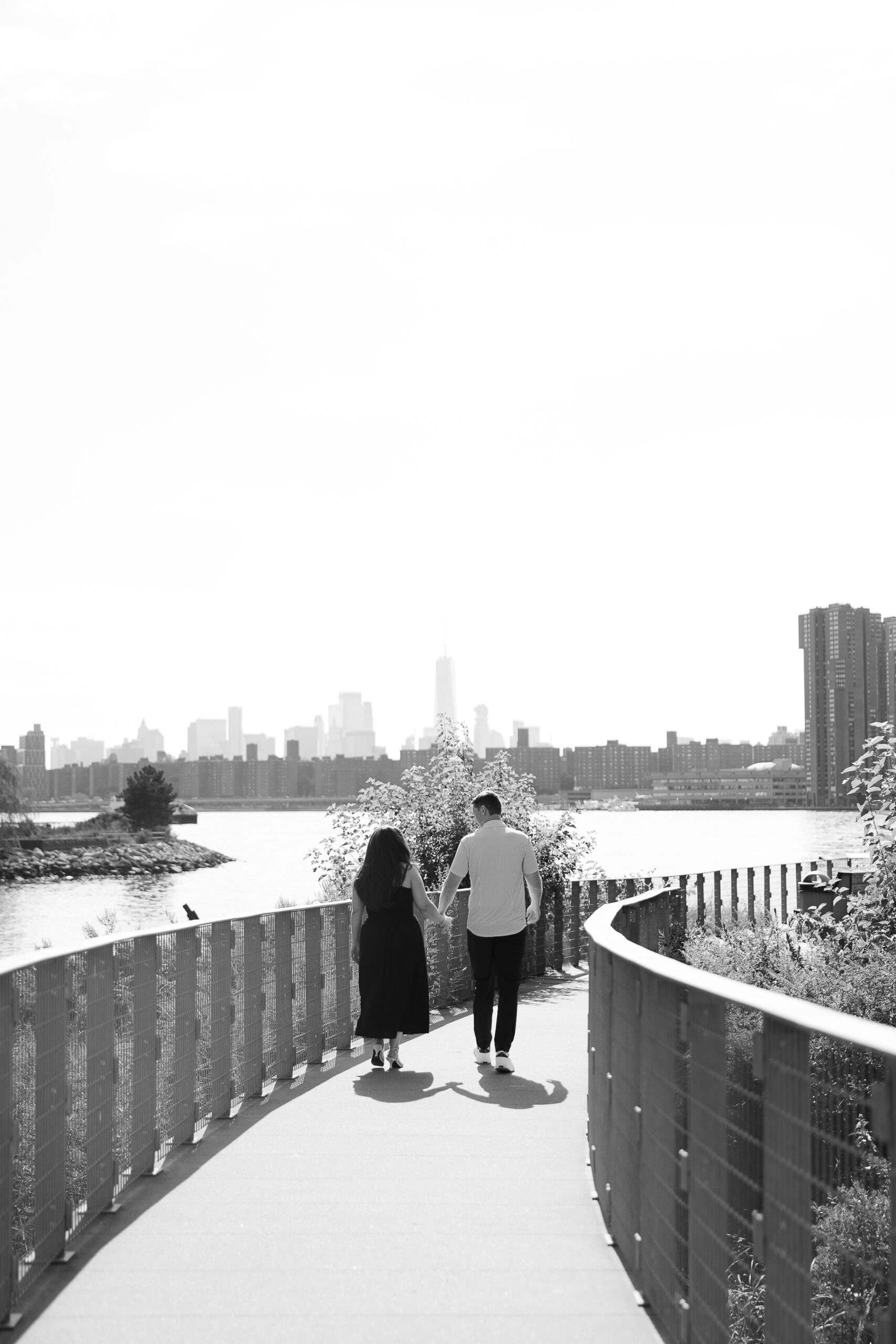 Black and White LIC engagement portraits with NYC couple