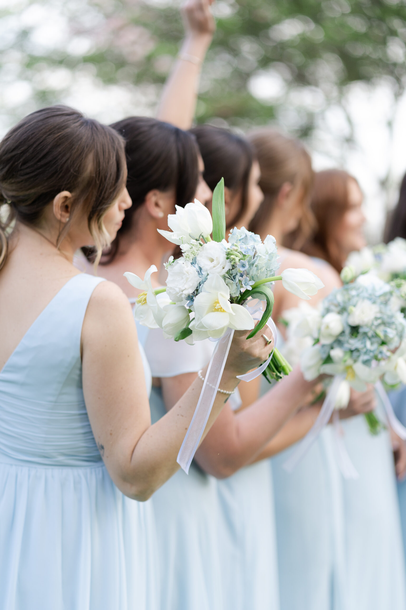 Bride and groom with wedding party at Westchester County