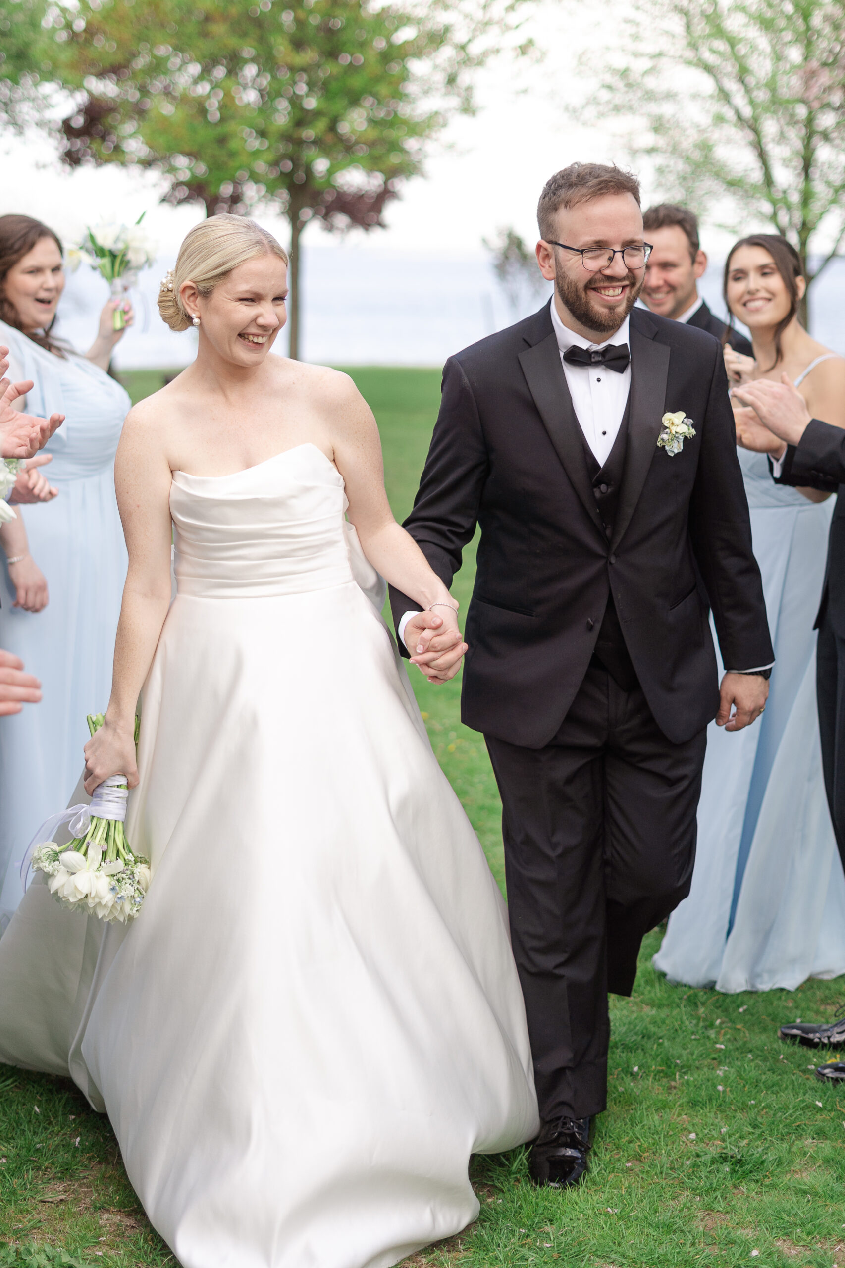 Bride and Groom at Westchester Wedding with Wedding Party