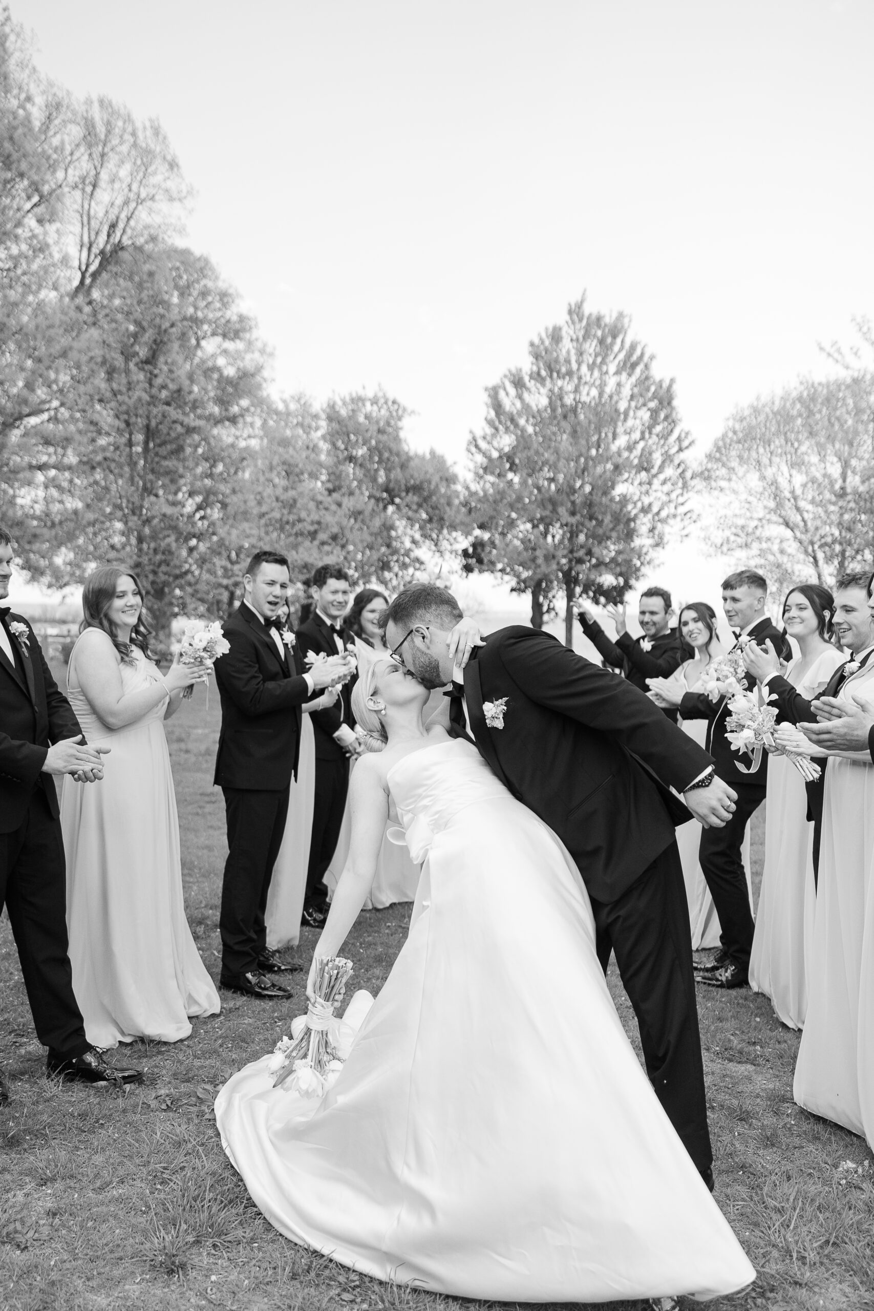 Bride and Groom at Westchester Wedding with Wedding Party