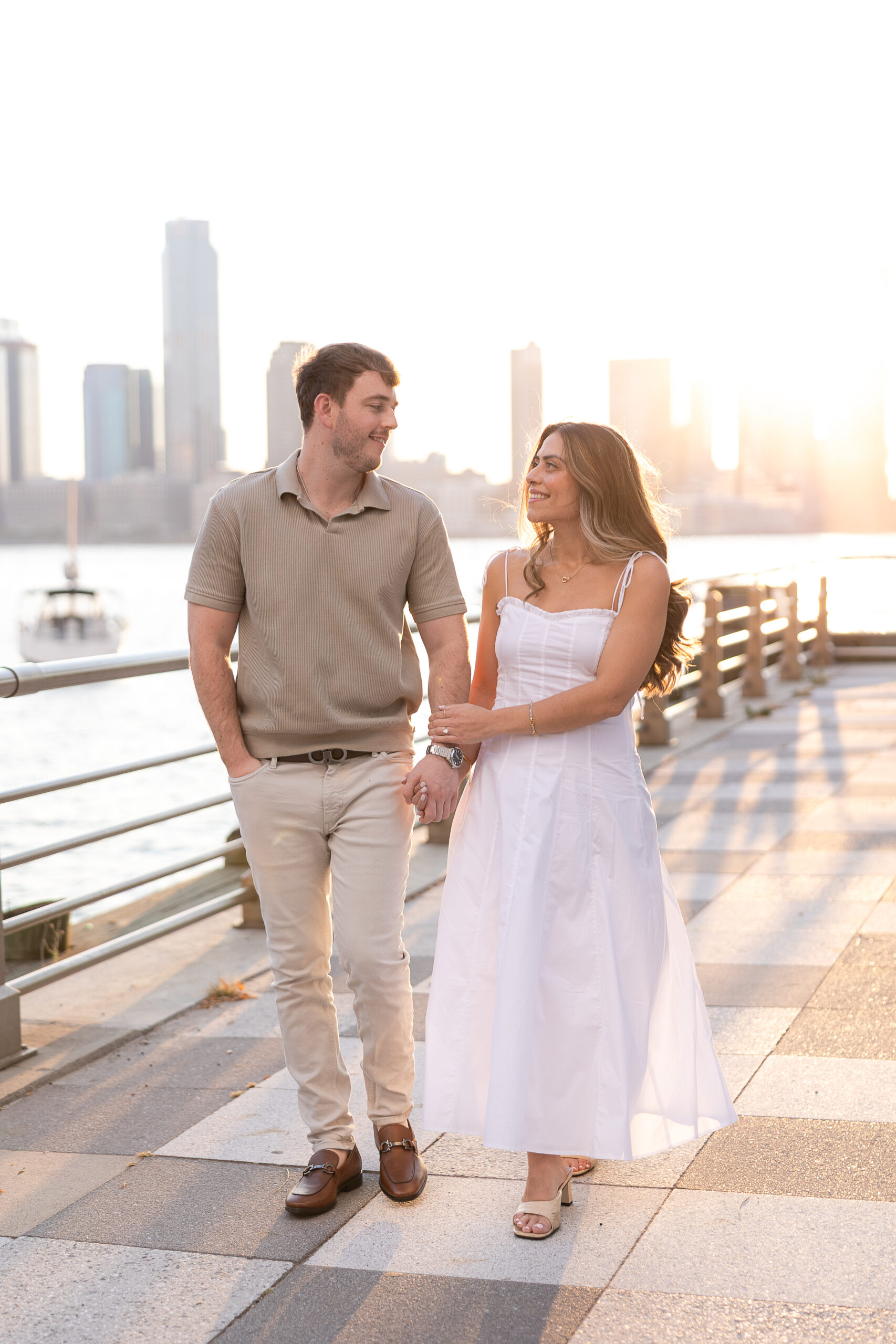 Tribeca Engagement Photos with White Flowy Dress