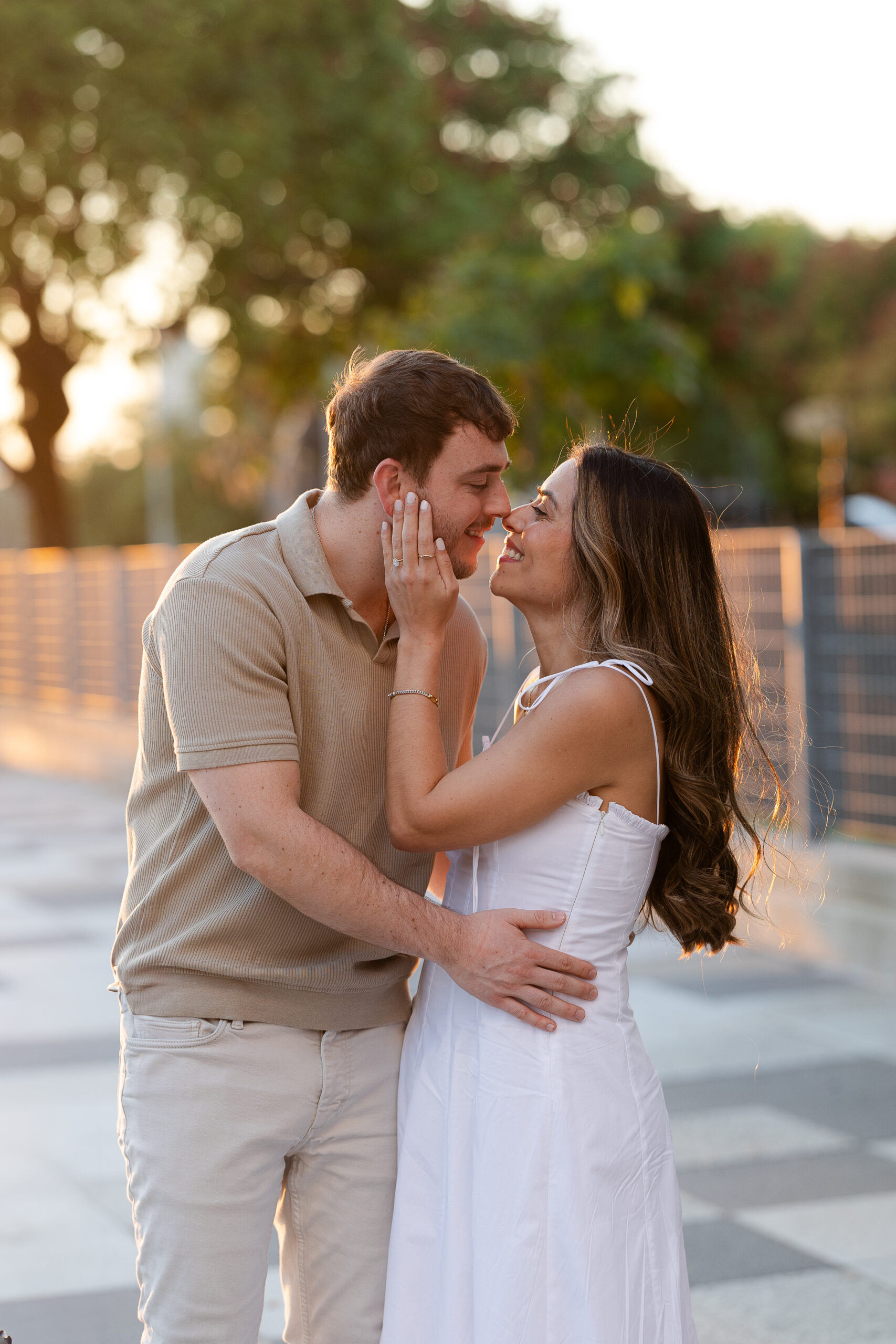 Tribeca Engagement Photos with White Flowy Dress