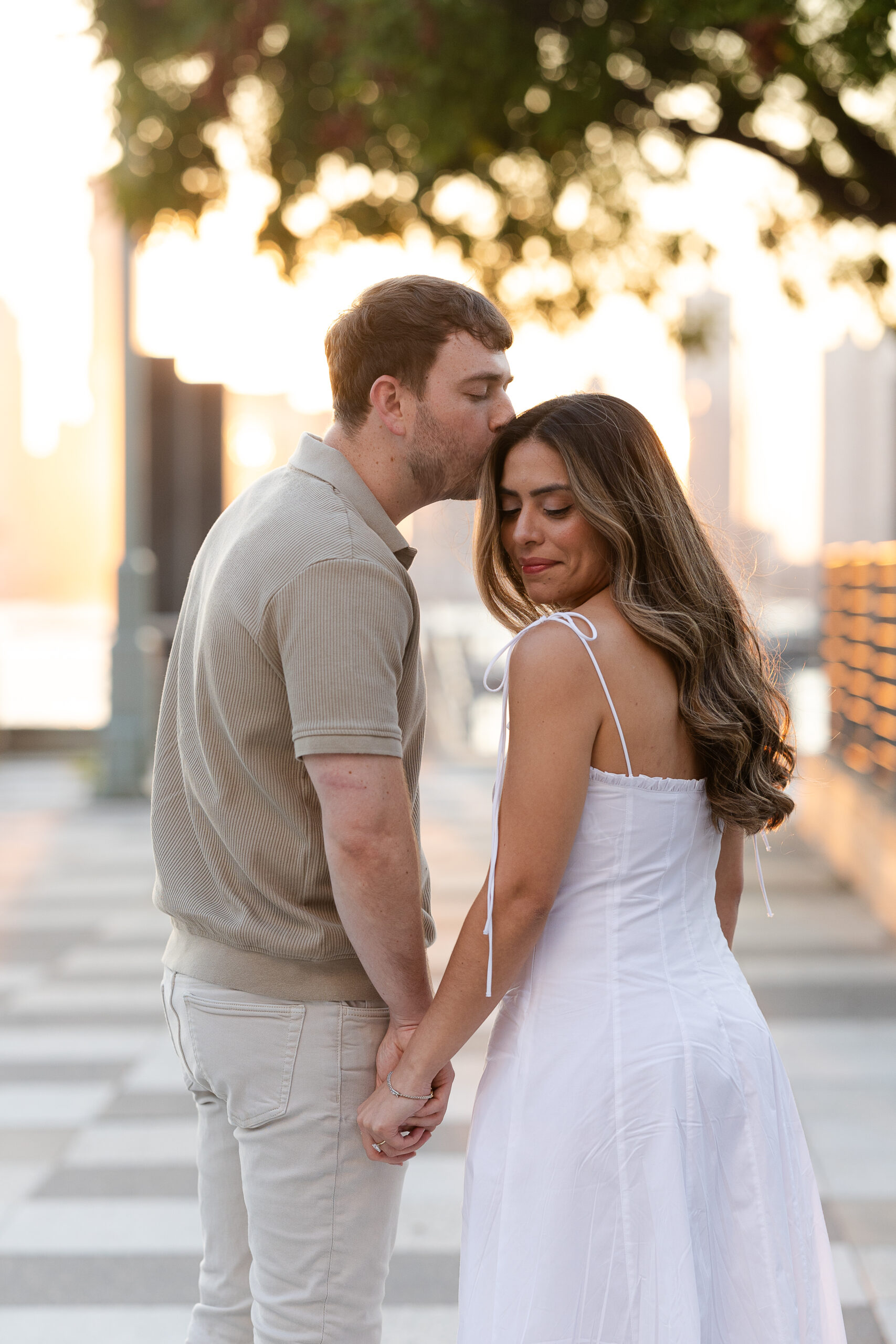 Tribeca Engagement Photos with White Flowy Dress