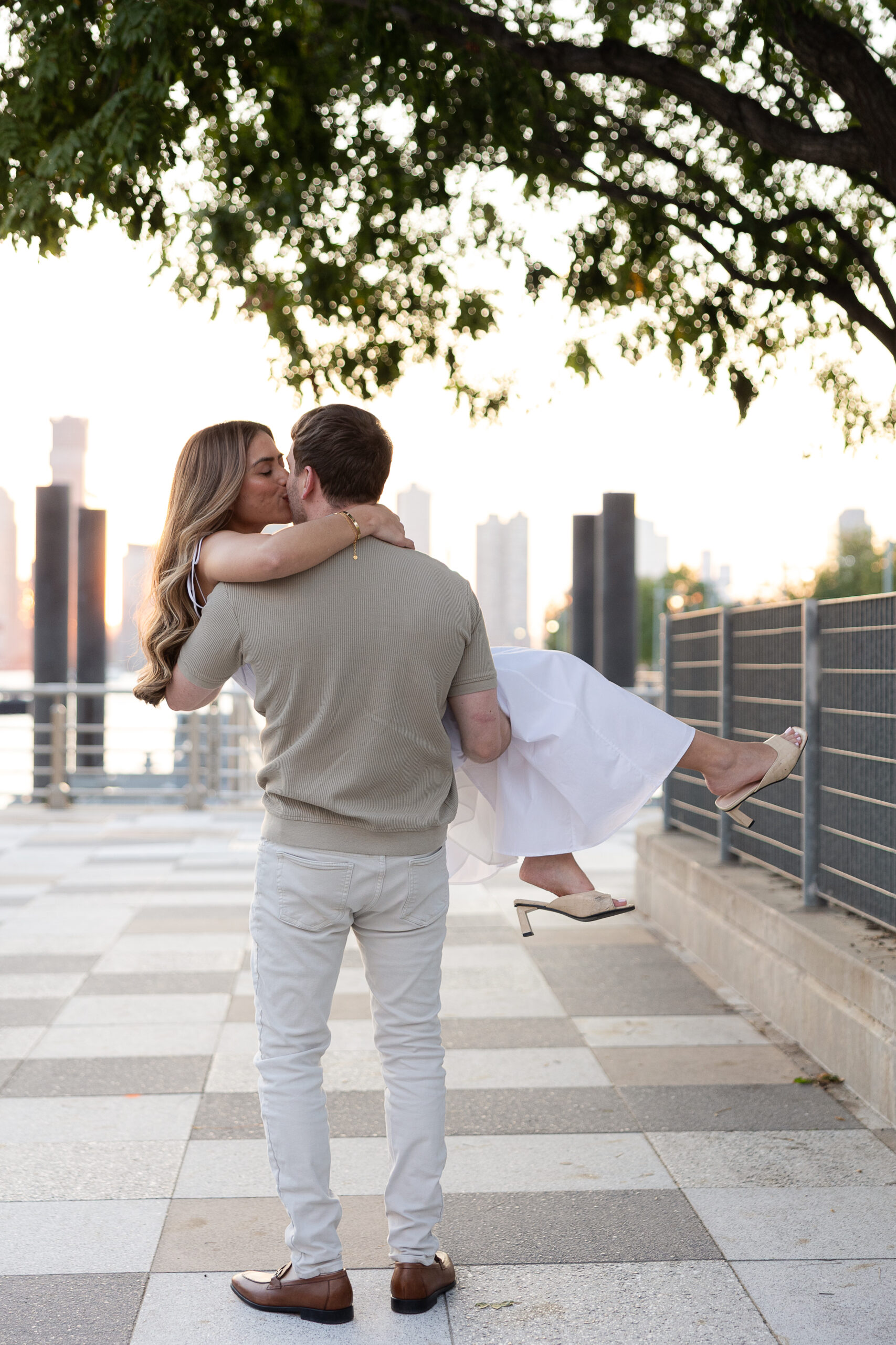 Tribeca Engagement Photos with White Flowy Dress