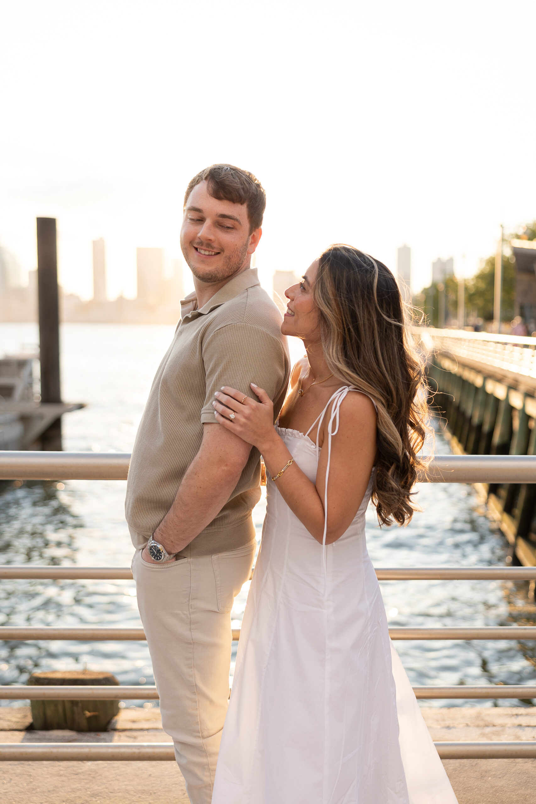 Romantic engagement session at Manhattan Pier