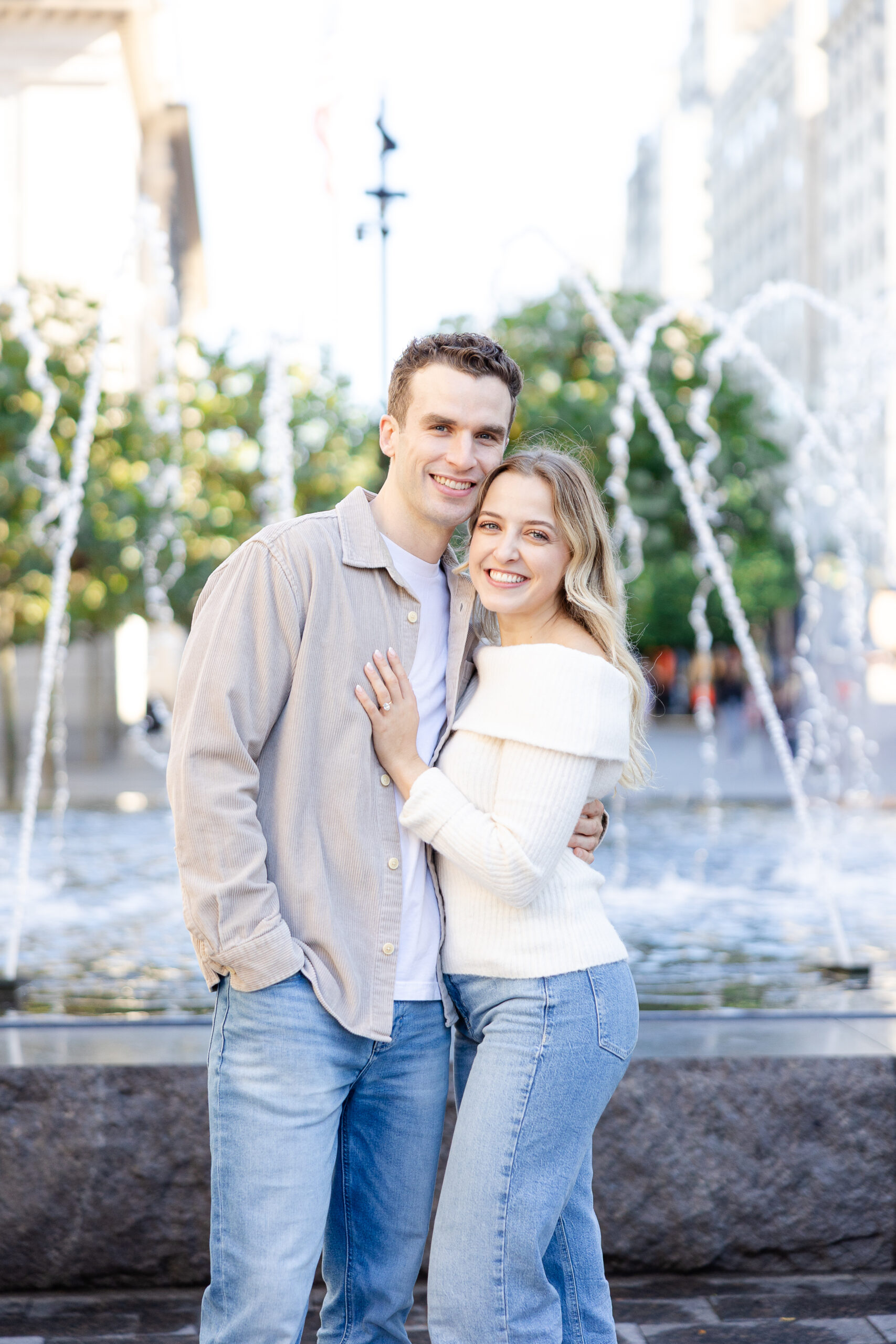 UES engagement couple portraits at the Met Museum Fountain