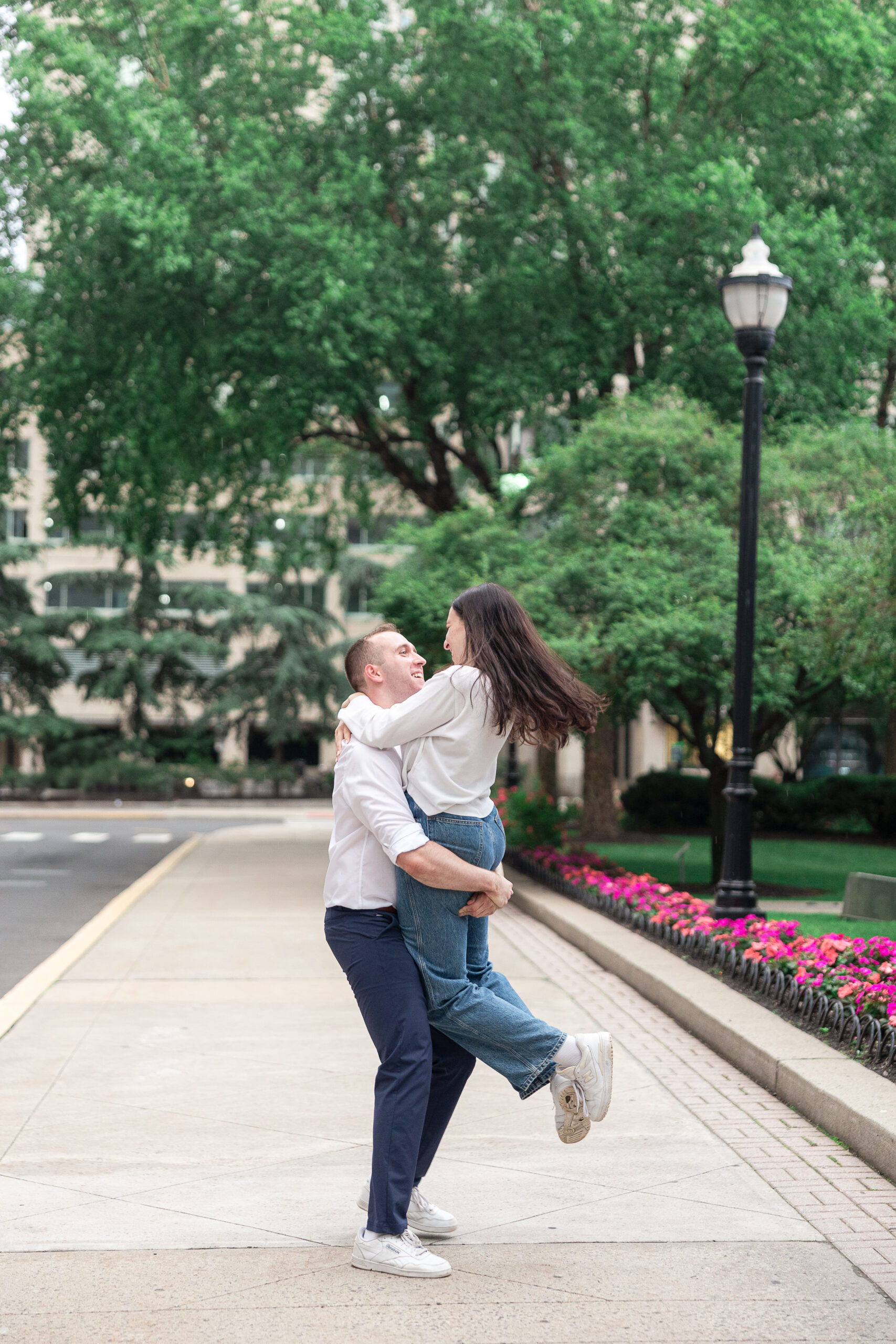 Greenery engagement portraits in Hoboken