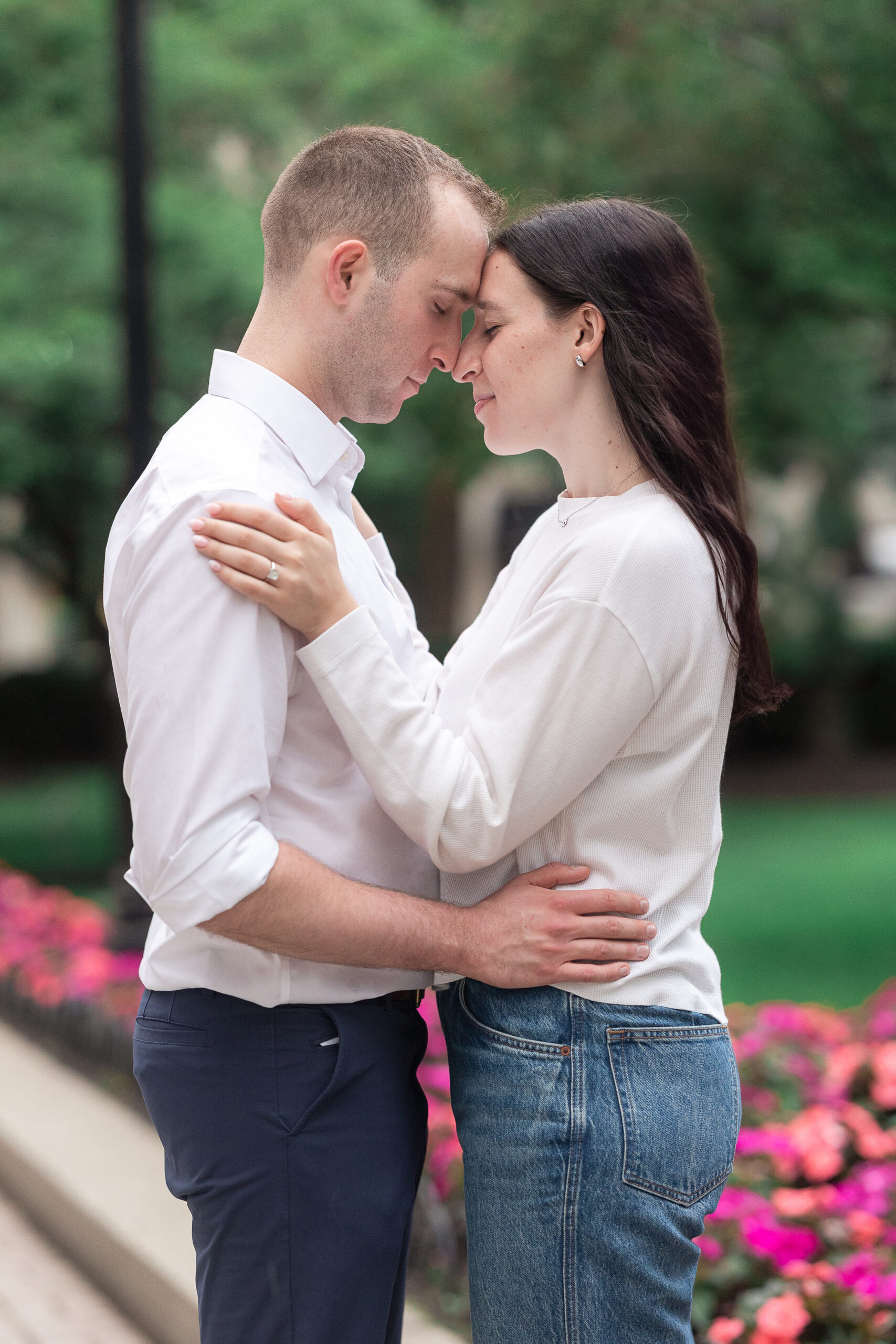Greenery engagement portraits in Hoboken
