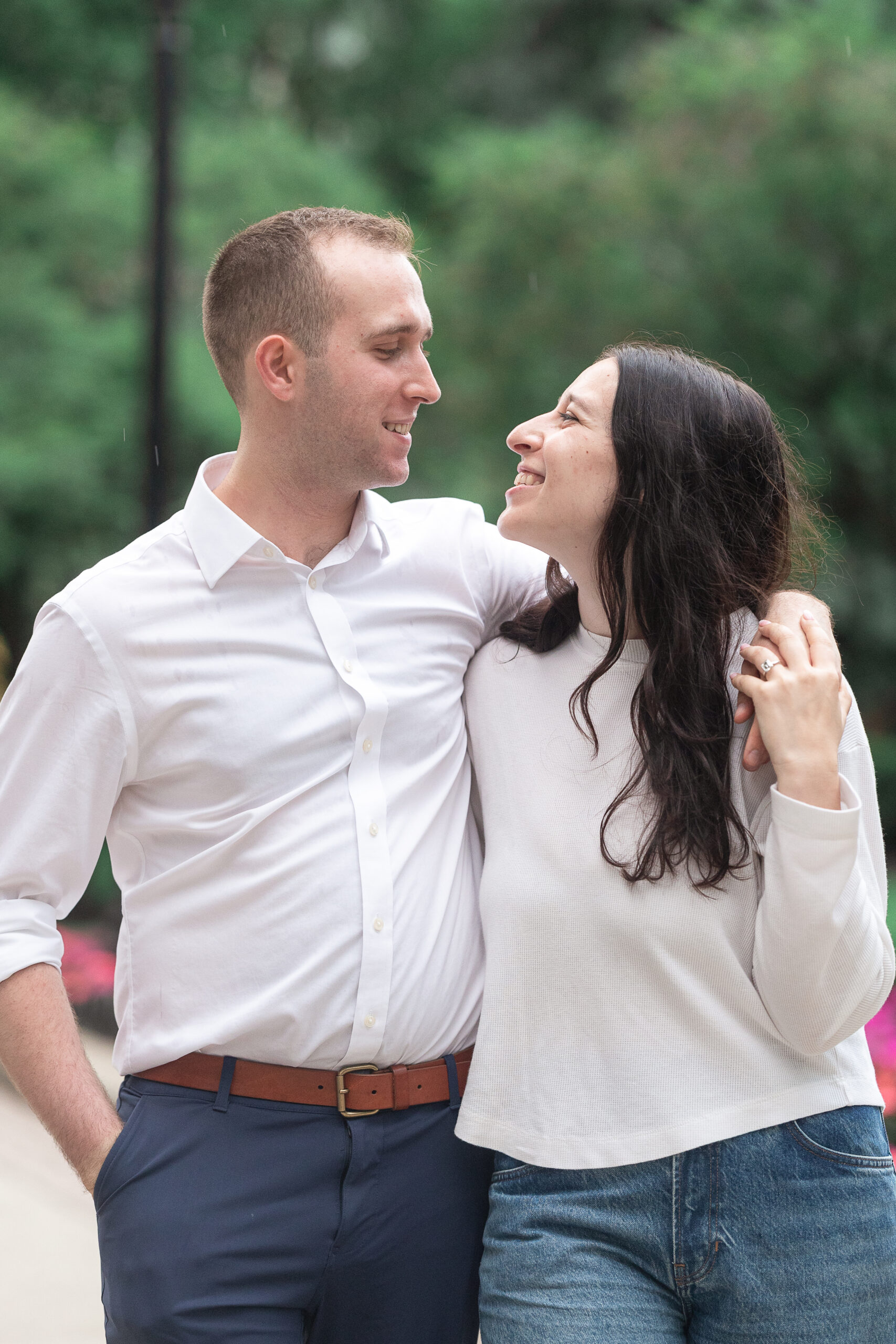 Greenery engagement portraits in Hoboken