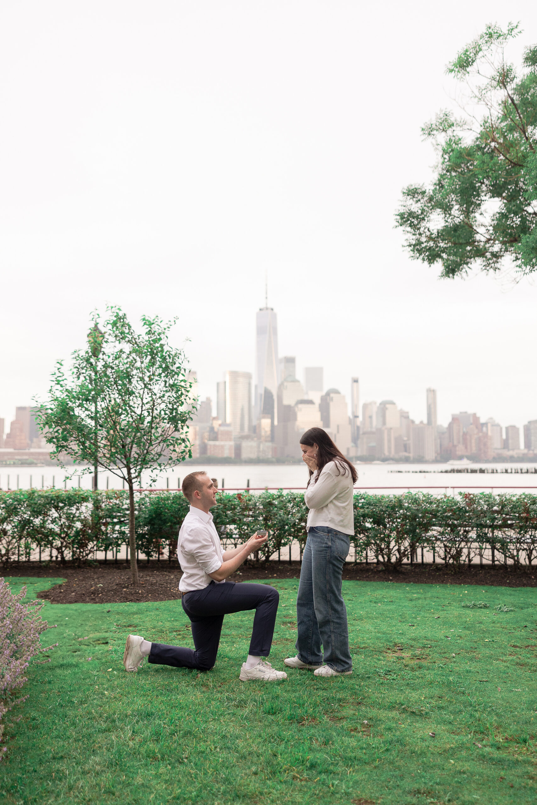 Jersey City NJ surprise proposal at sunset