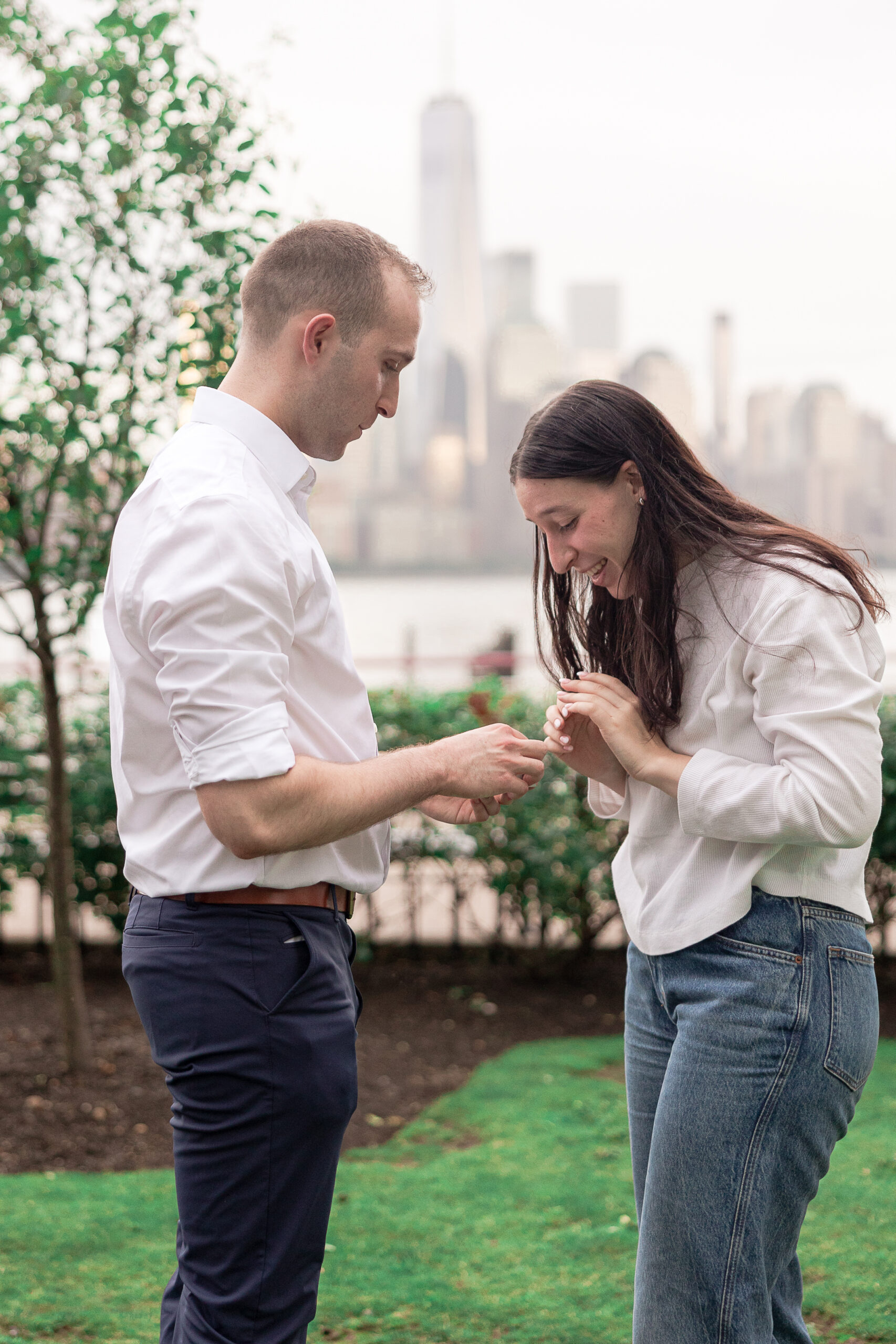 Couple reaction on engagement ring