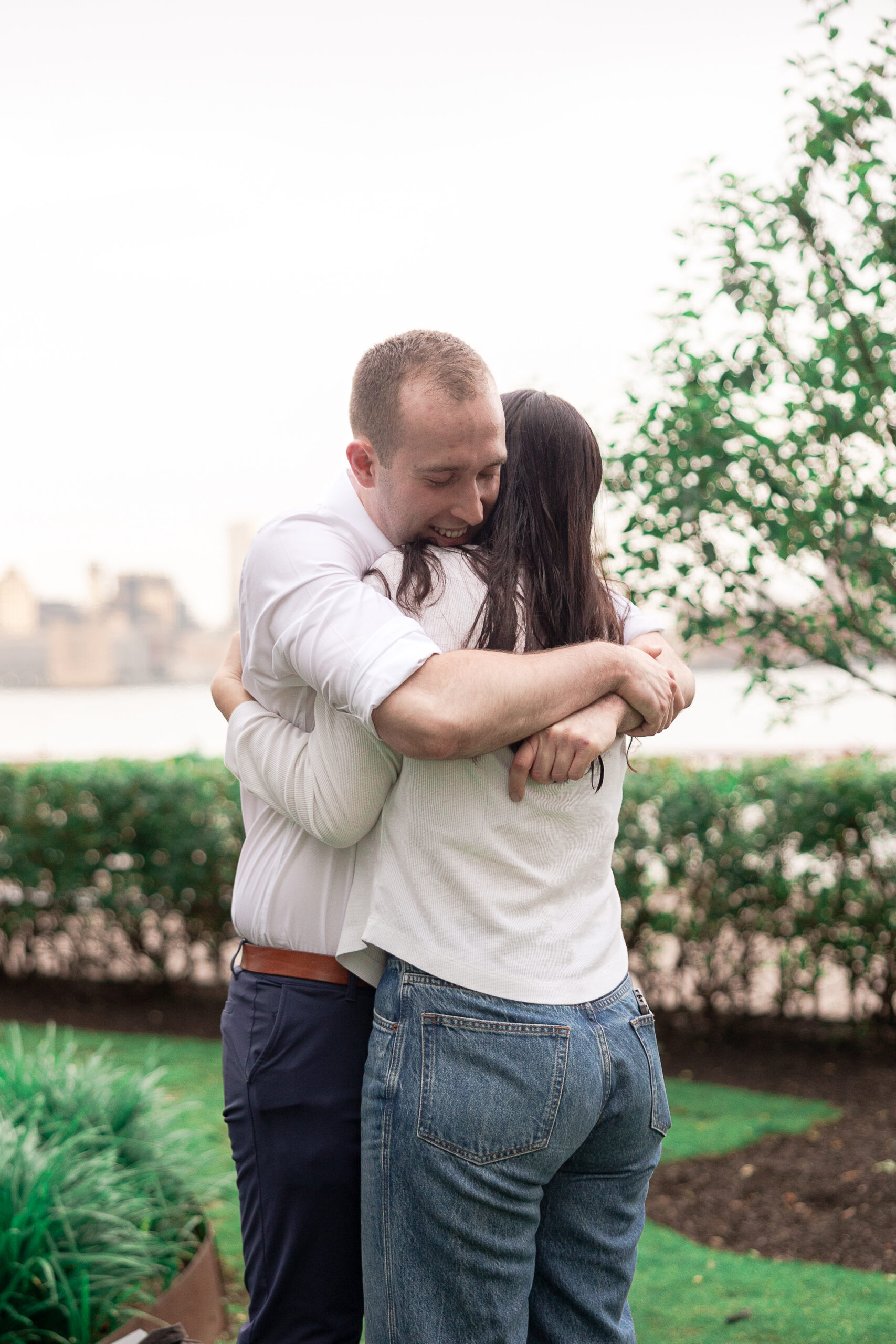 Genuine couple reaction on engagement ring