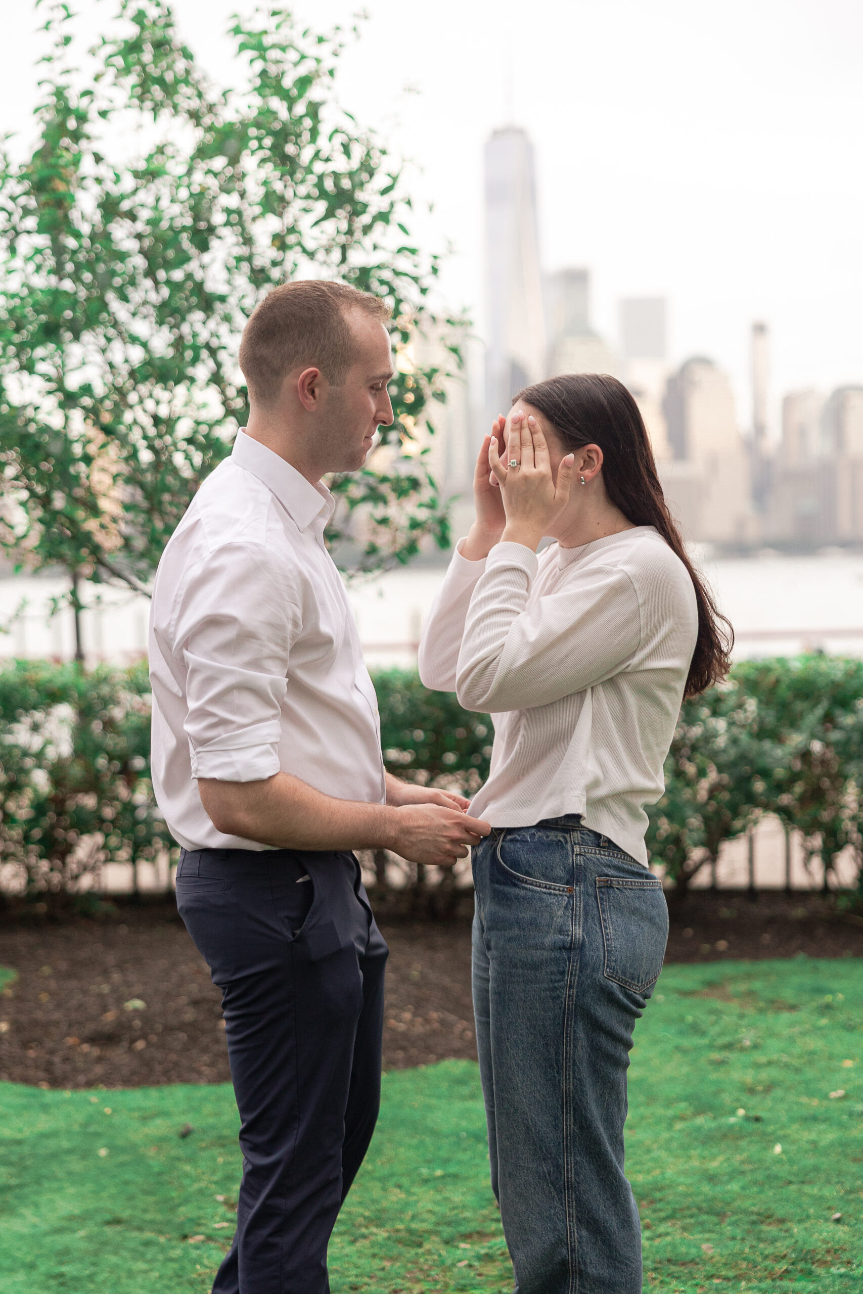 Genuine couple reaction on engagement ring