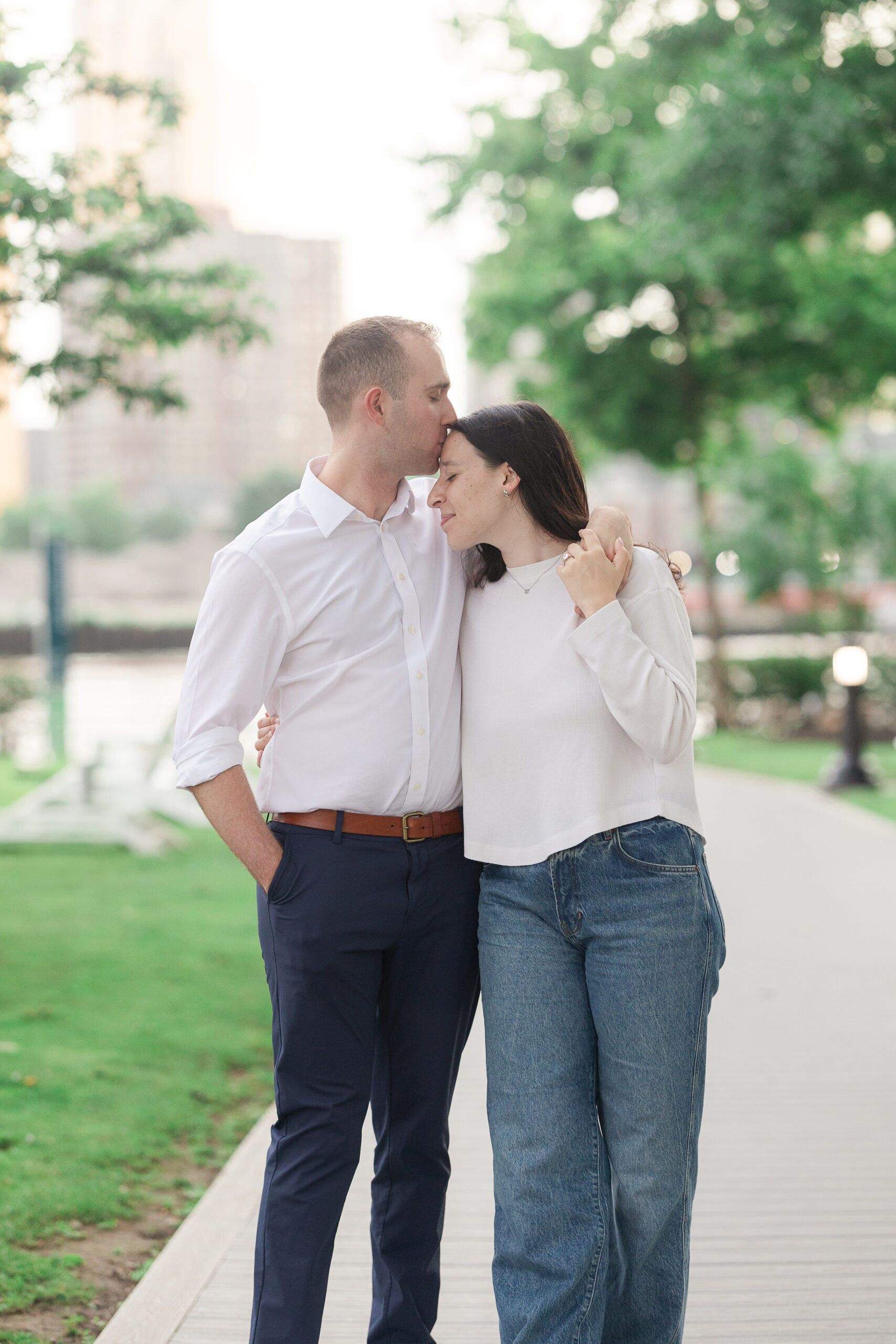 Jersey City engagement portraits with couple