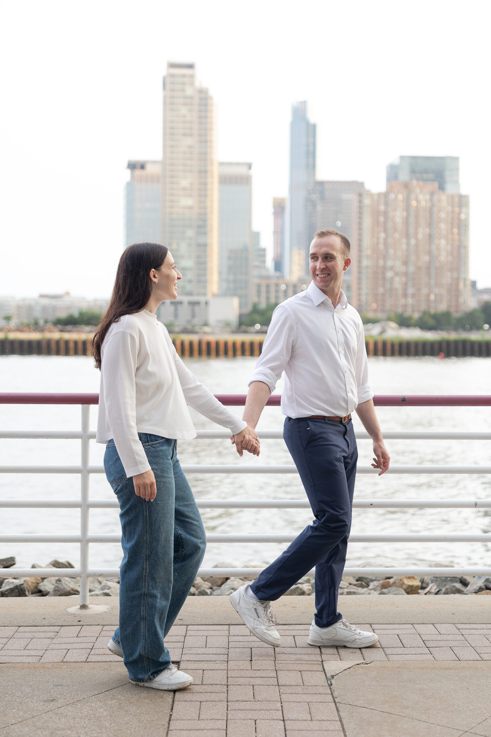 Jersey City engagement portraits with couple