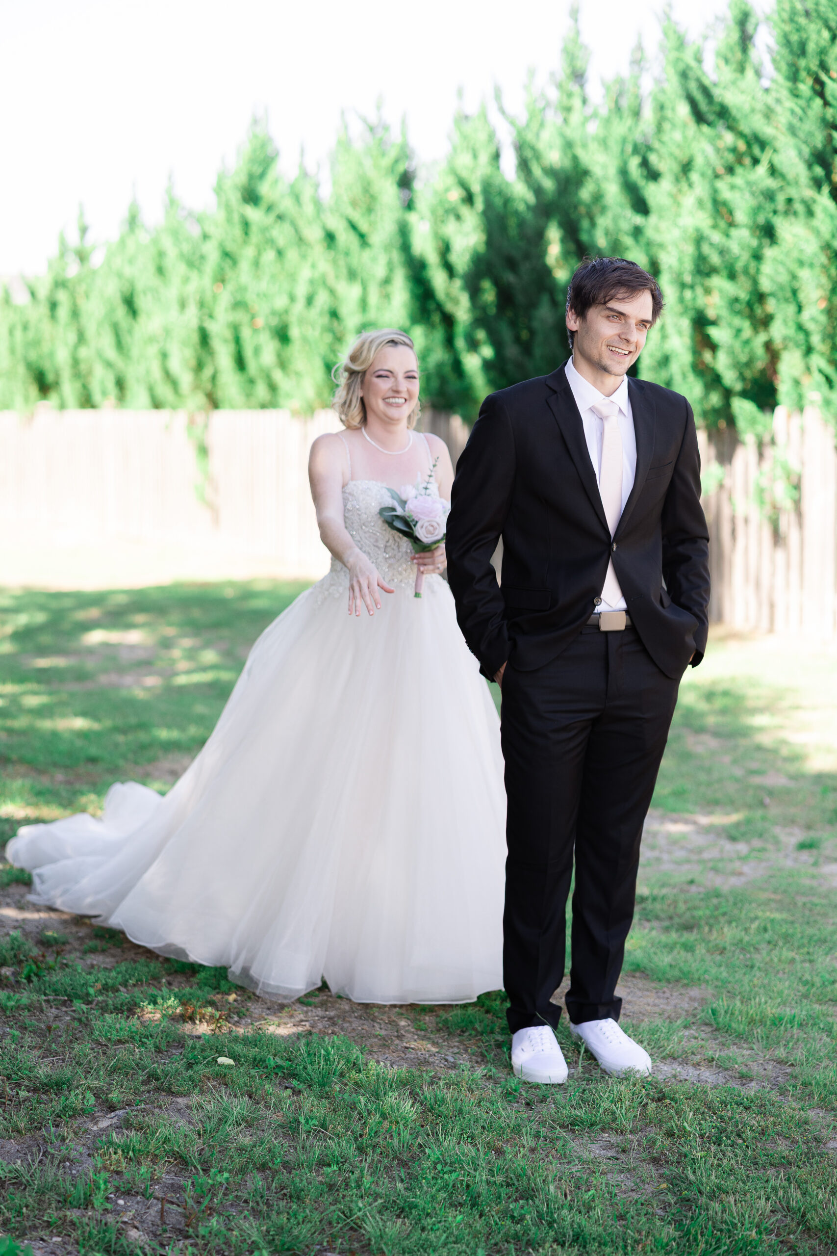 First look moment at intimate wedding