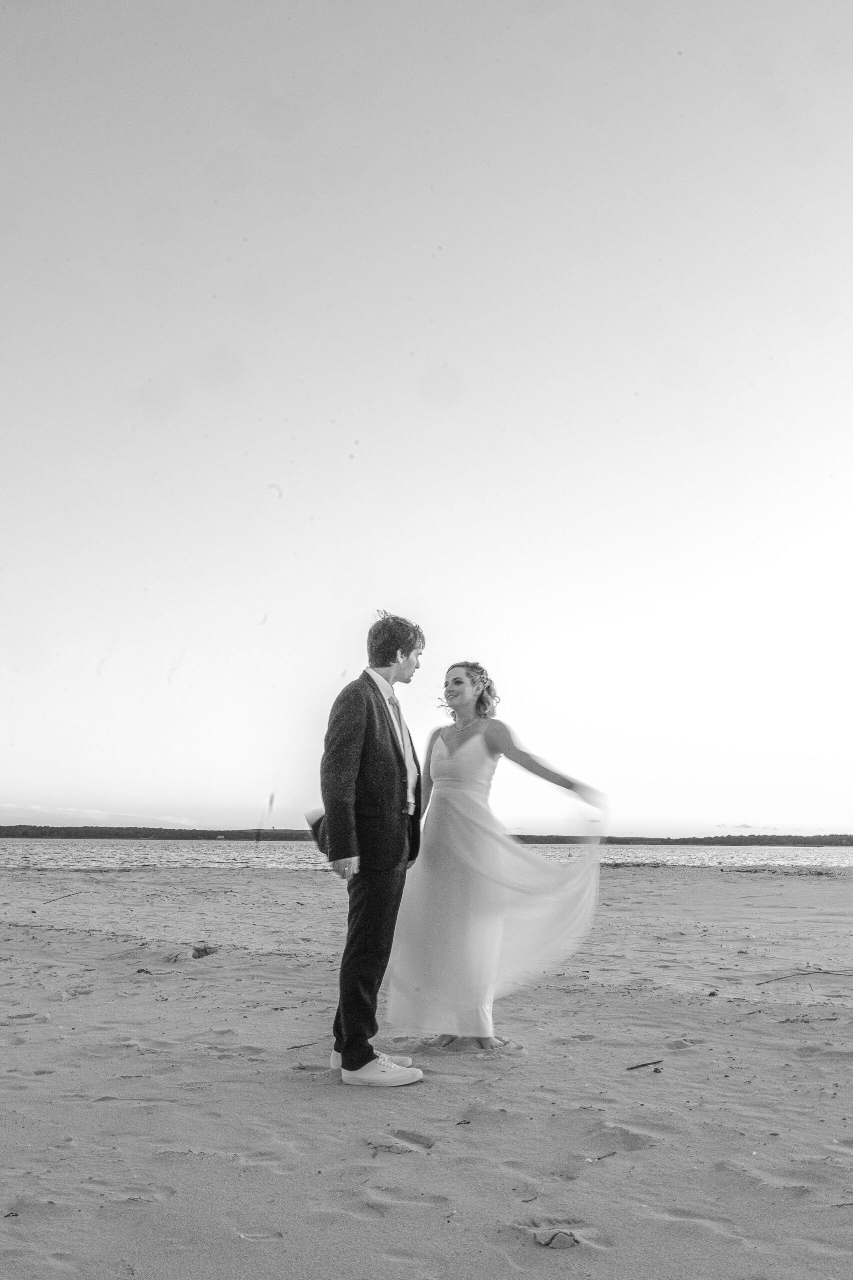 Black and White Long Island Sunset Beach Wedding Portraits