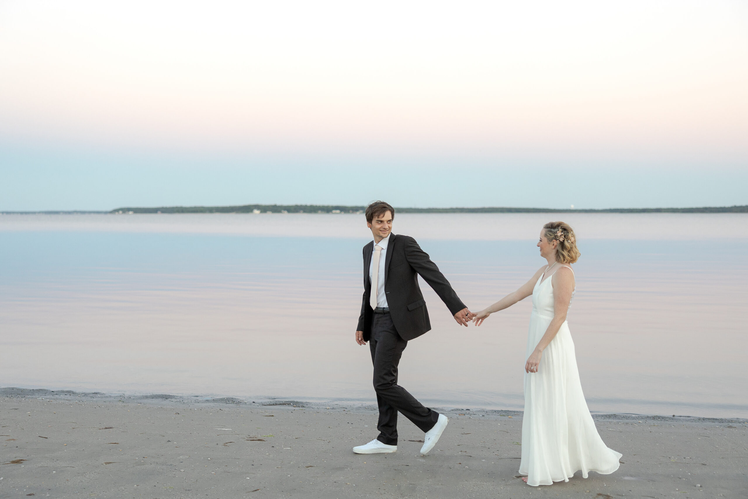 Sunset wedding portraits at Long Island Beach