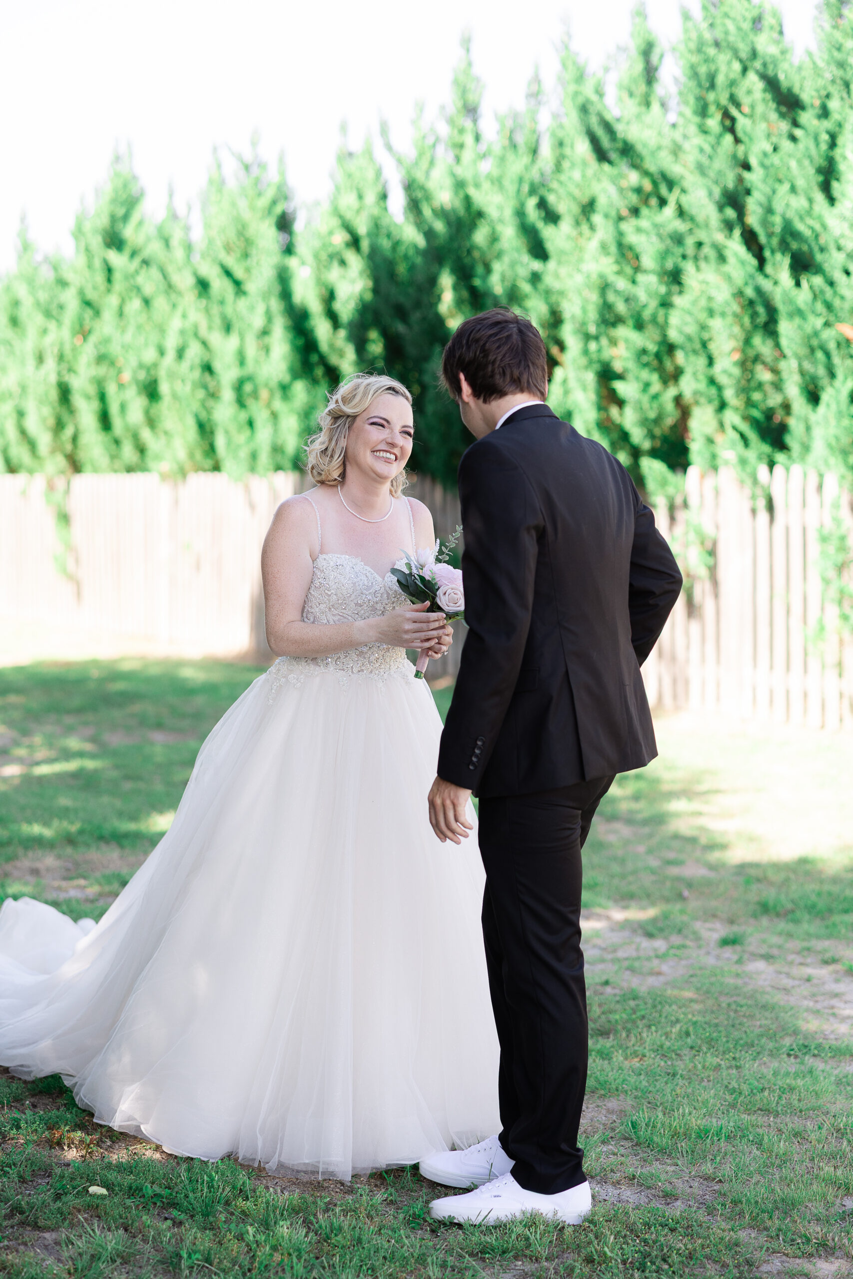 First look moment at intimate wedding