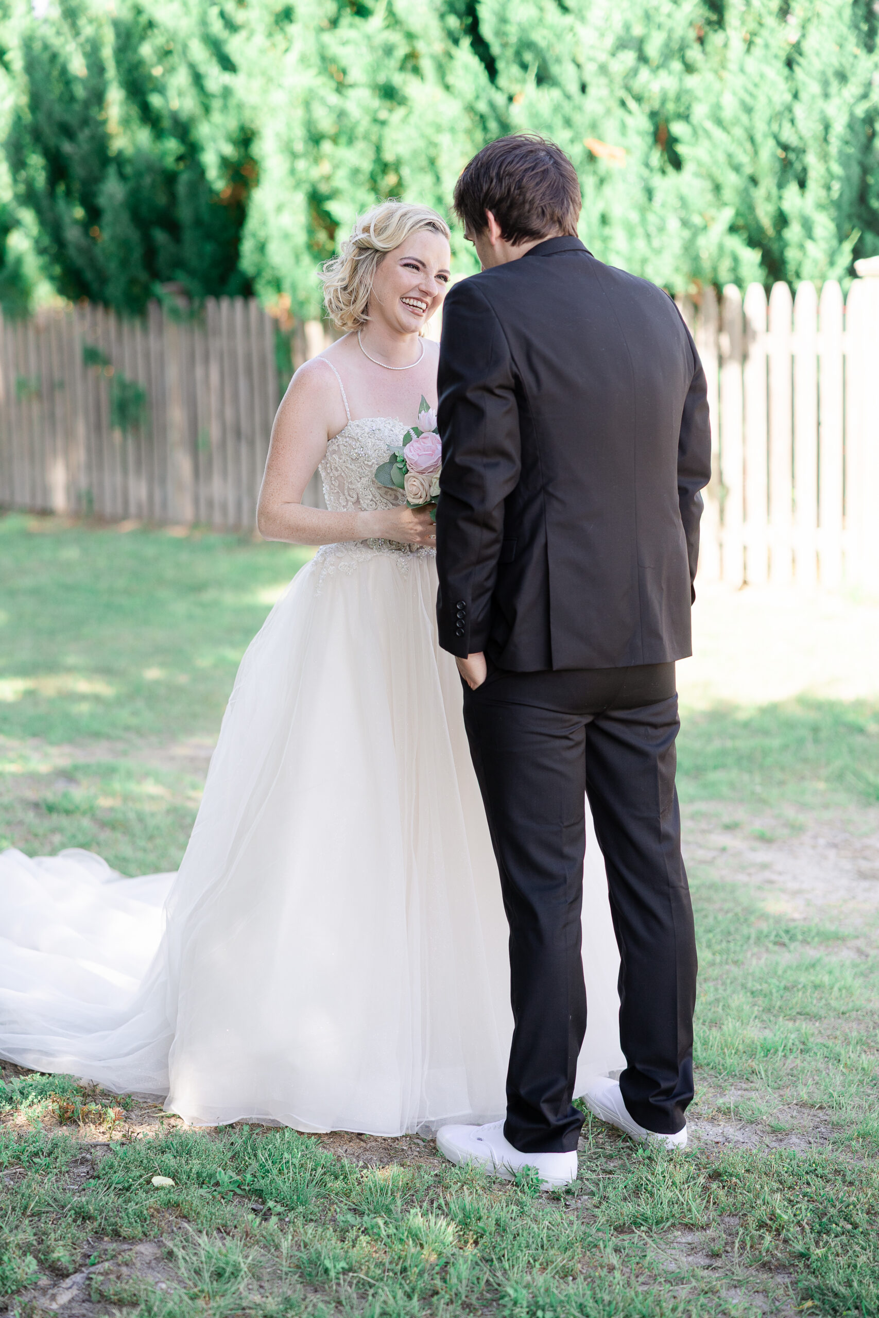 First look moment at intimate wedding