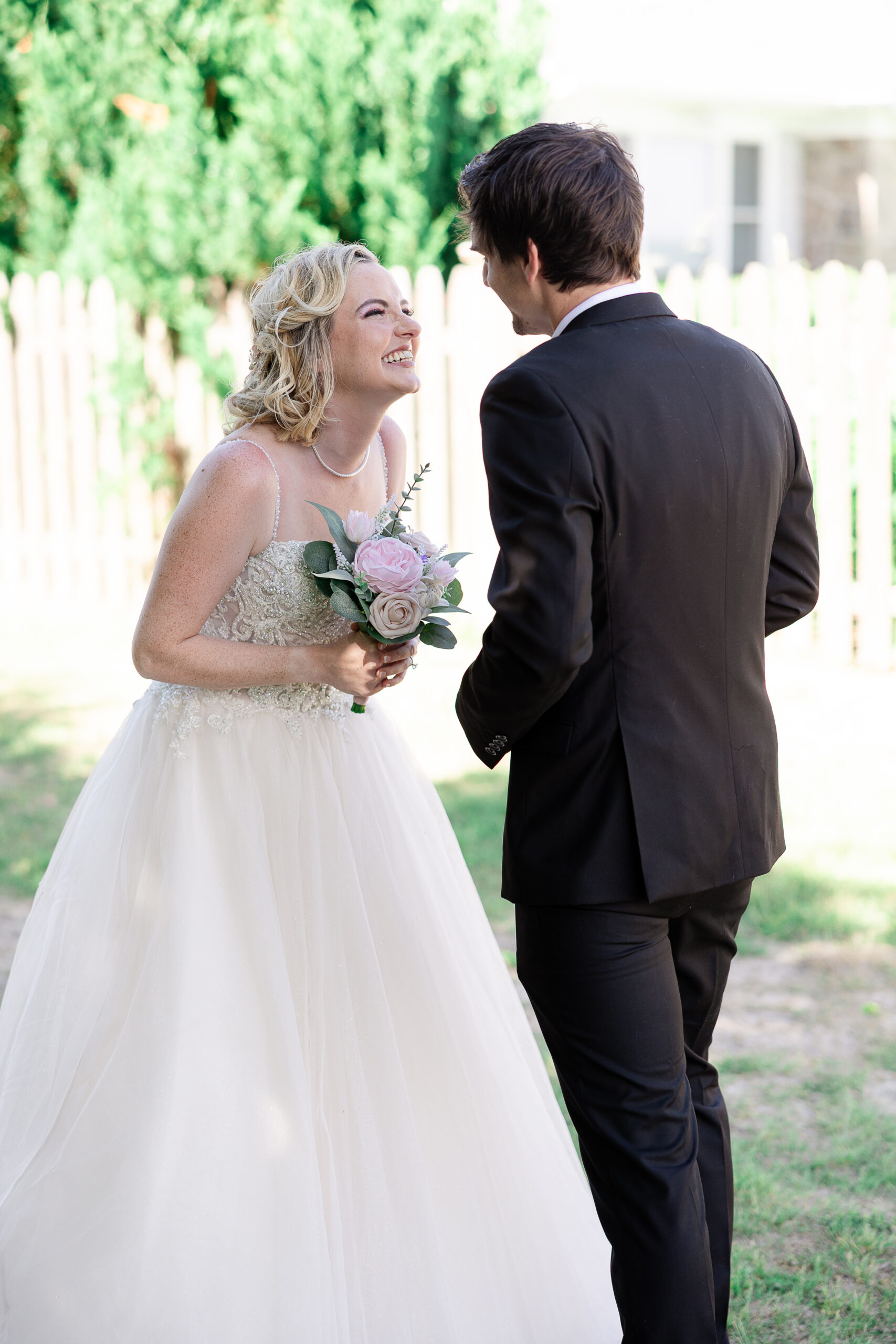 First look moment at intimate wedding