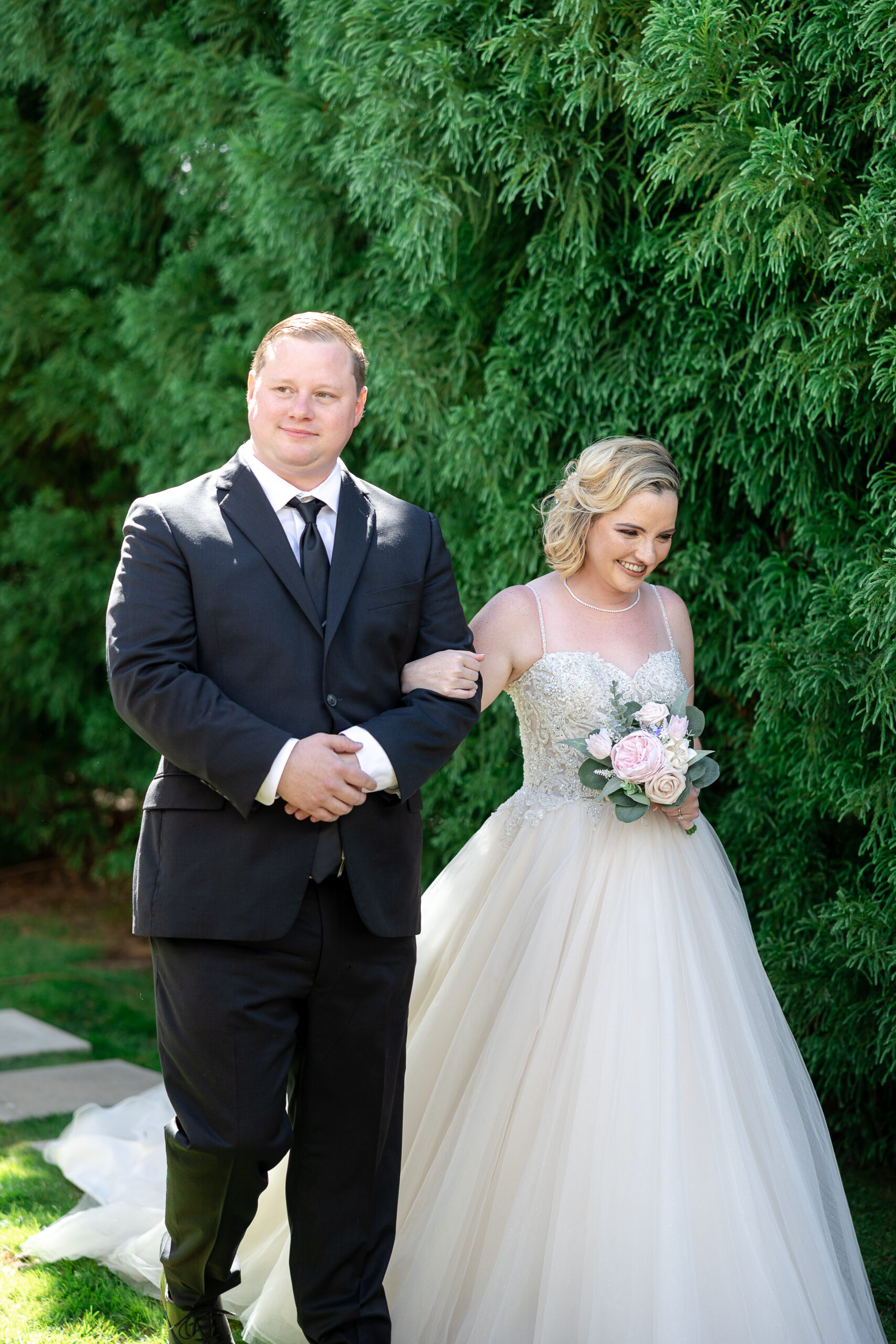 Bride walking in for Long Island wedding day