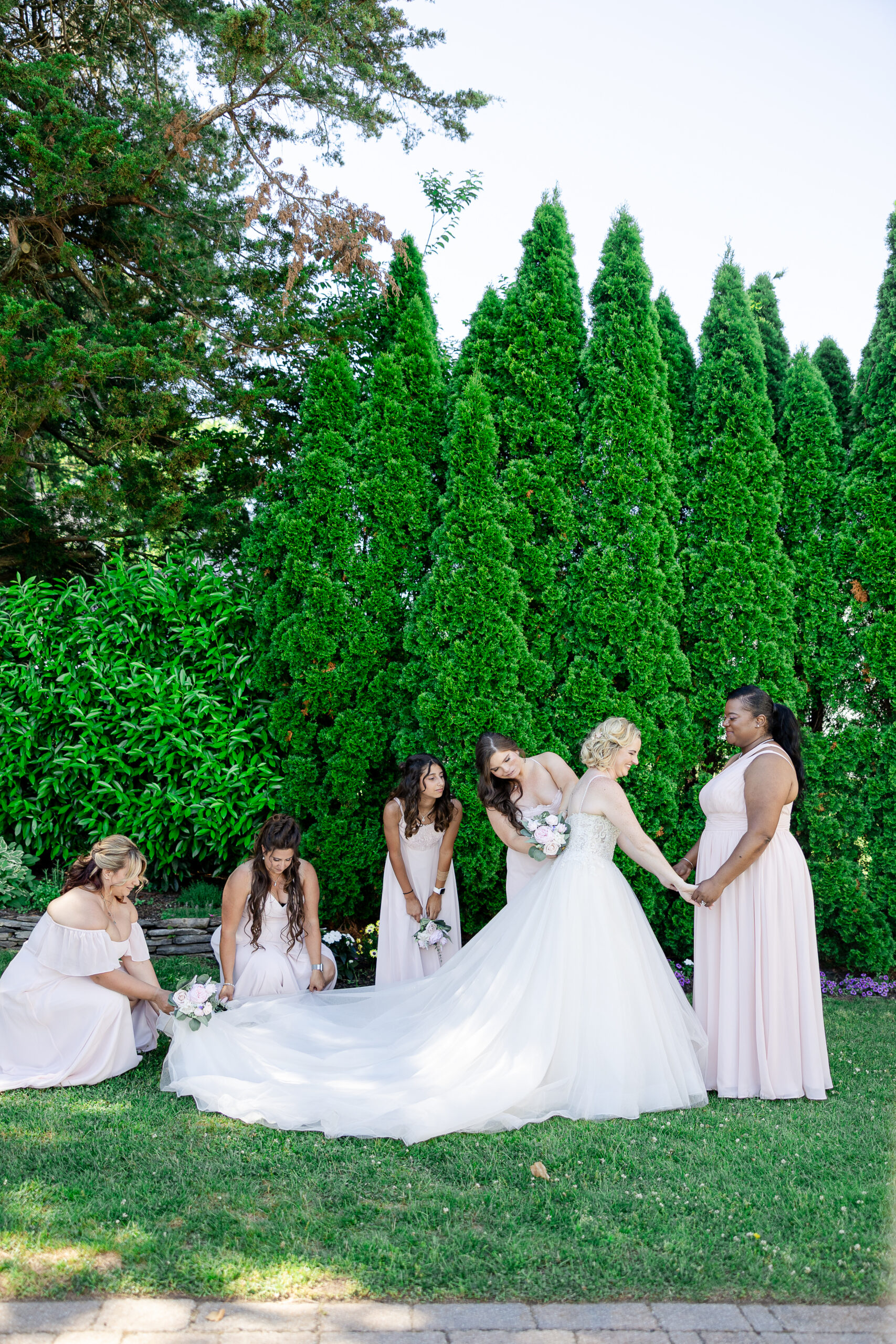 Bridal party at beach wedding day