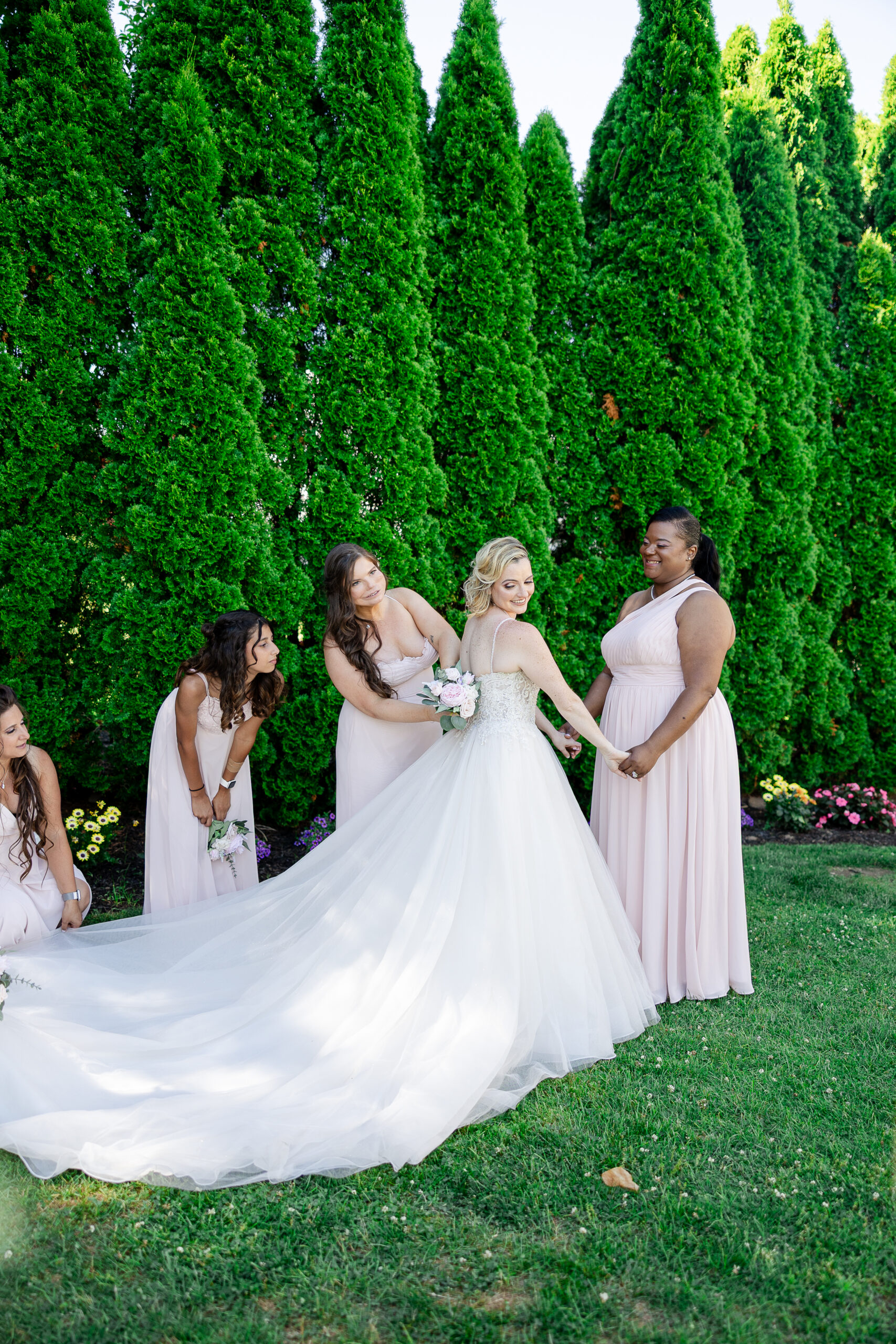 Bridal party at beach wedding day