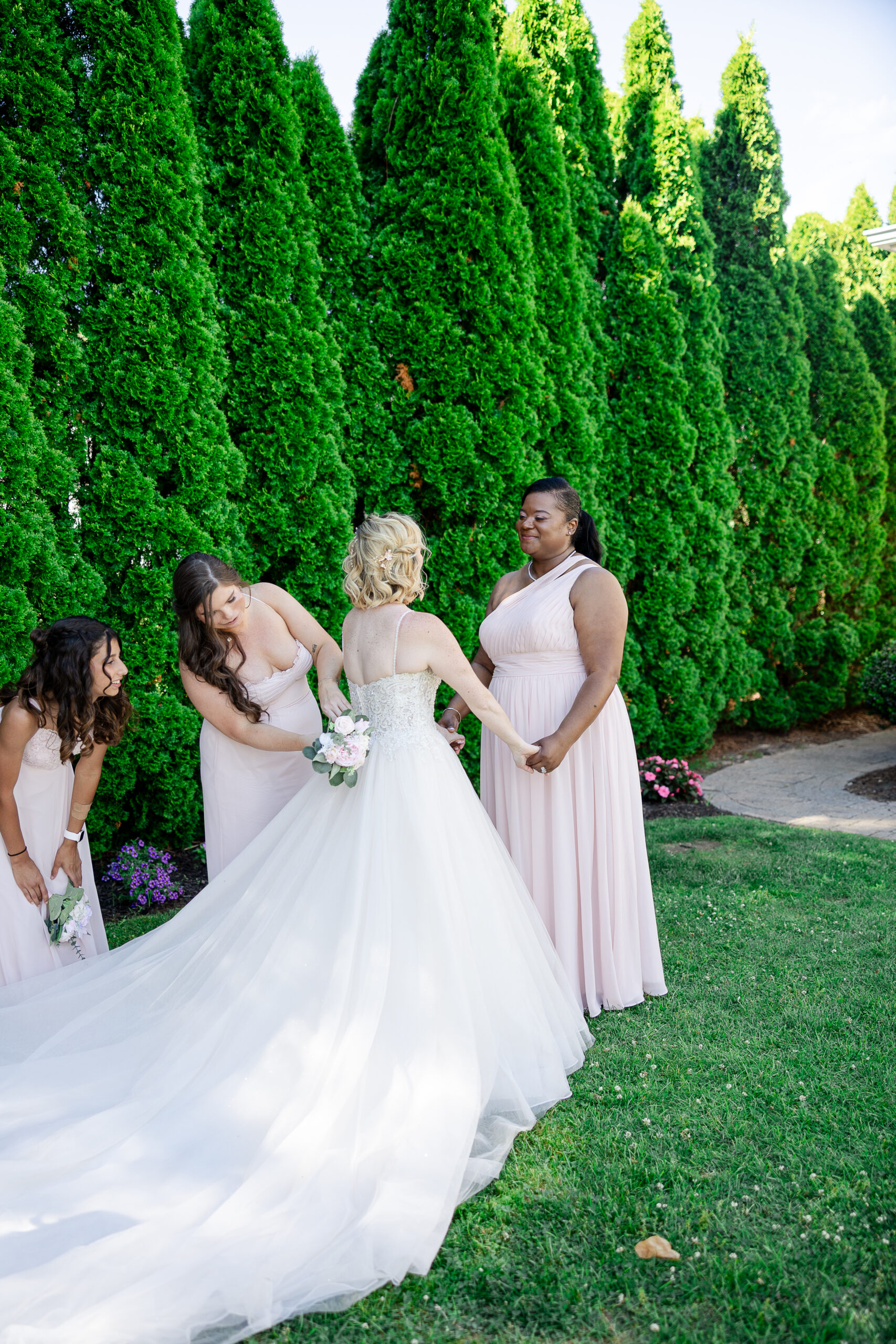Bridal party at beach wedding day