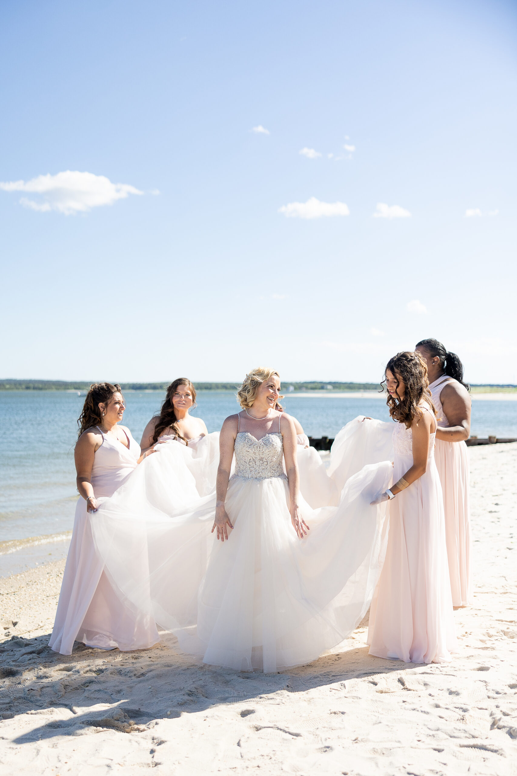 Bridal party on beach